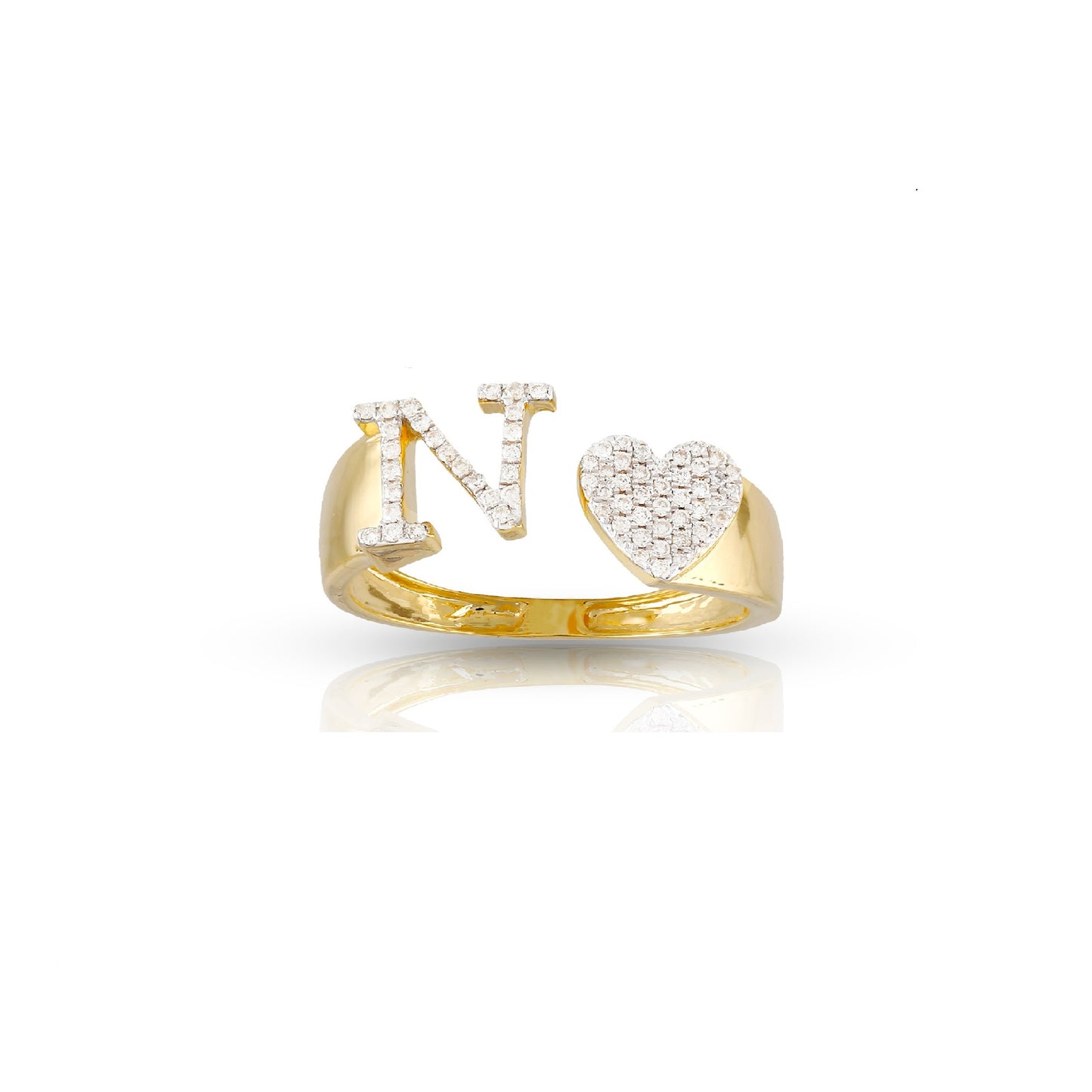 14KT Yellow Gold White Diamond Heart Initial Ring By Truth Jewel