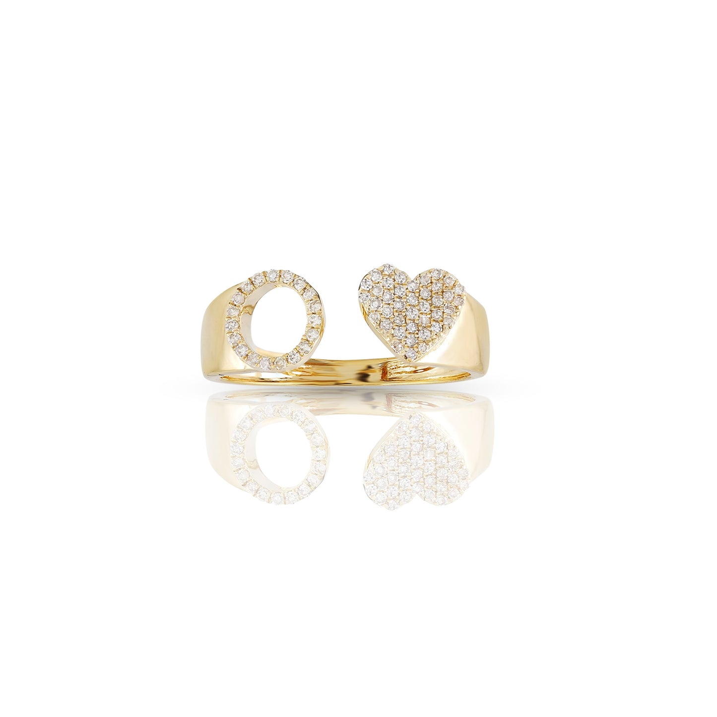 14KT Yellow Gold White Diamond Heart Initial Ring By Truth Jewel