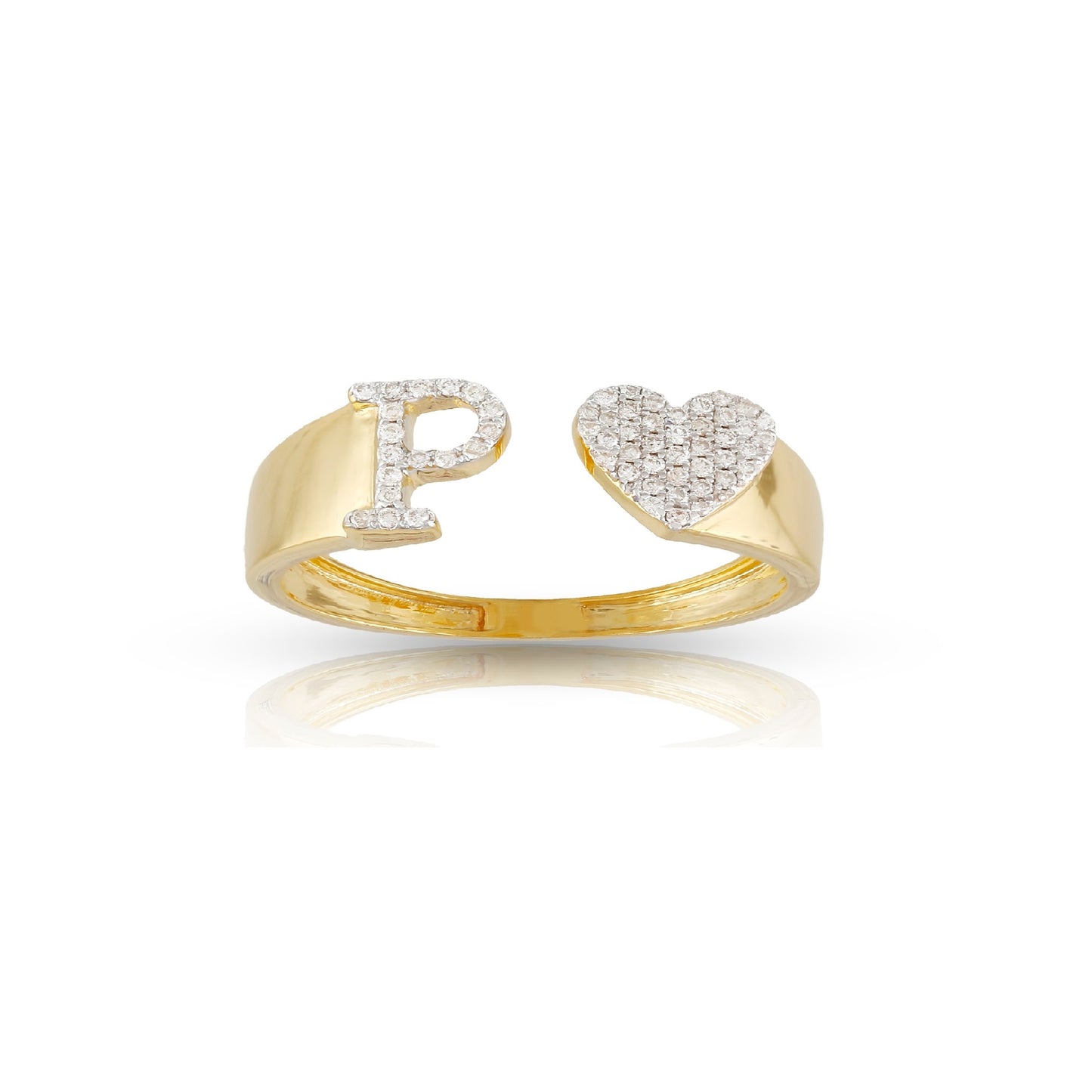 14KT Yellow Gold White Diamond Heart Initial Ring By Truth Jewel