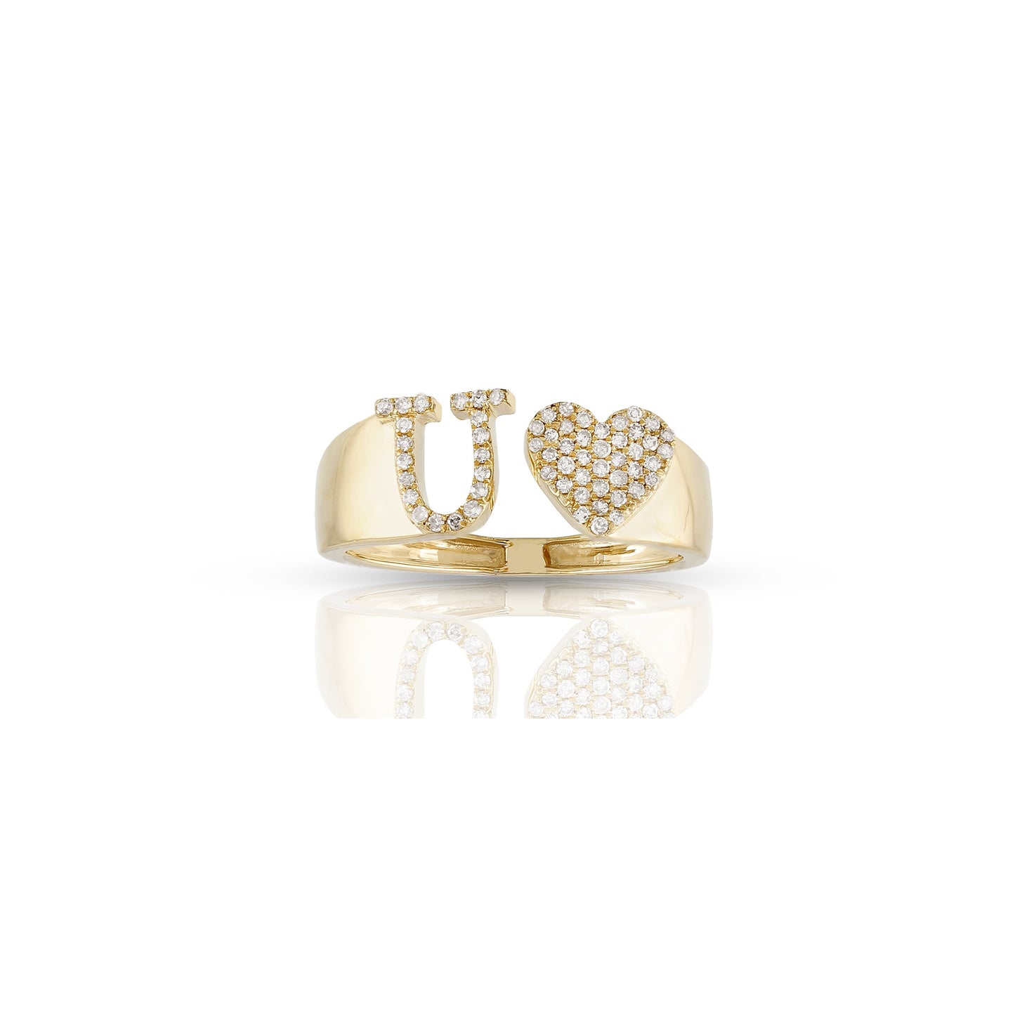 14KT Yellow Gold White Diamond Heart Initial Ring By Truth Jewel