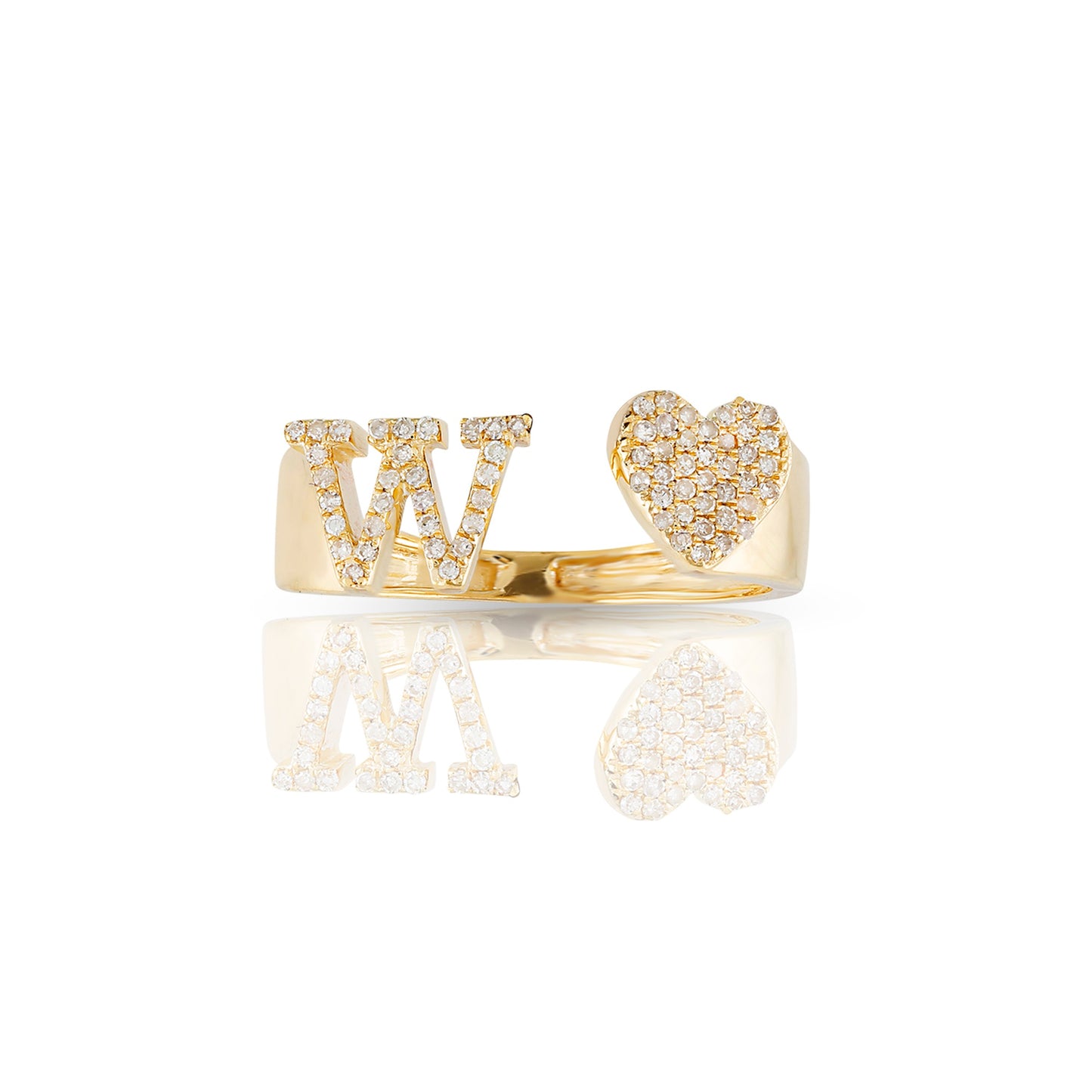 14KT Yellow Gold White Diamond Heart Initial Ring By Truth Jewel