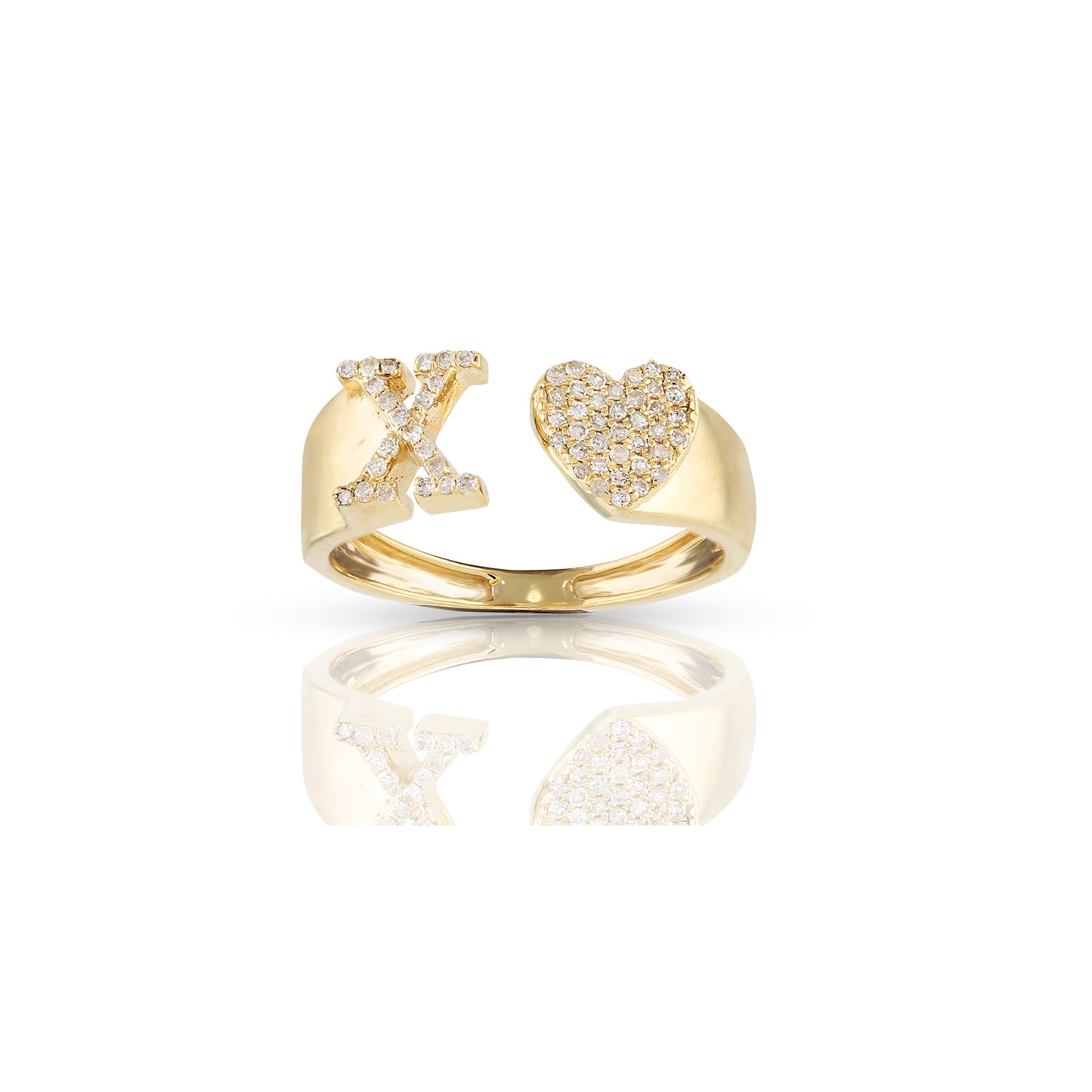 14KT Yellow Gold White Diamond Heart Initial Ring By Truth Jewel