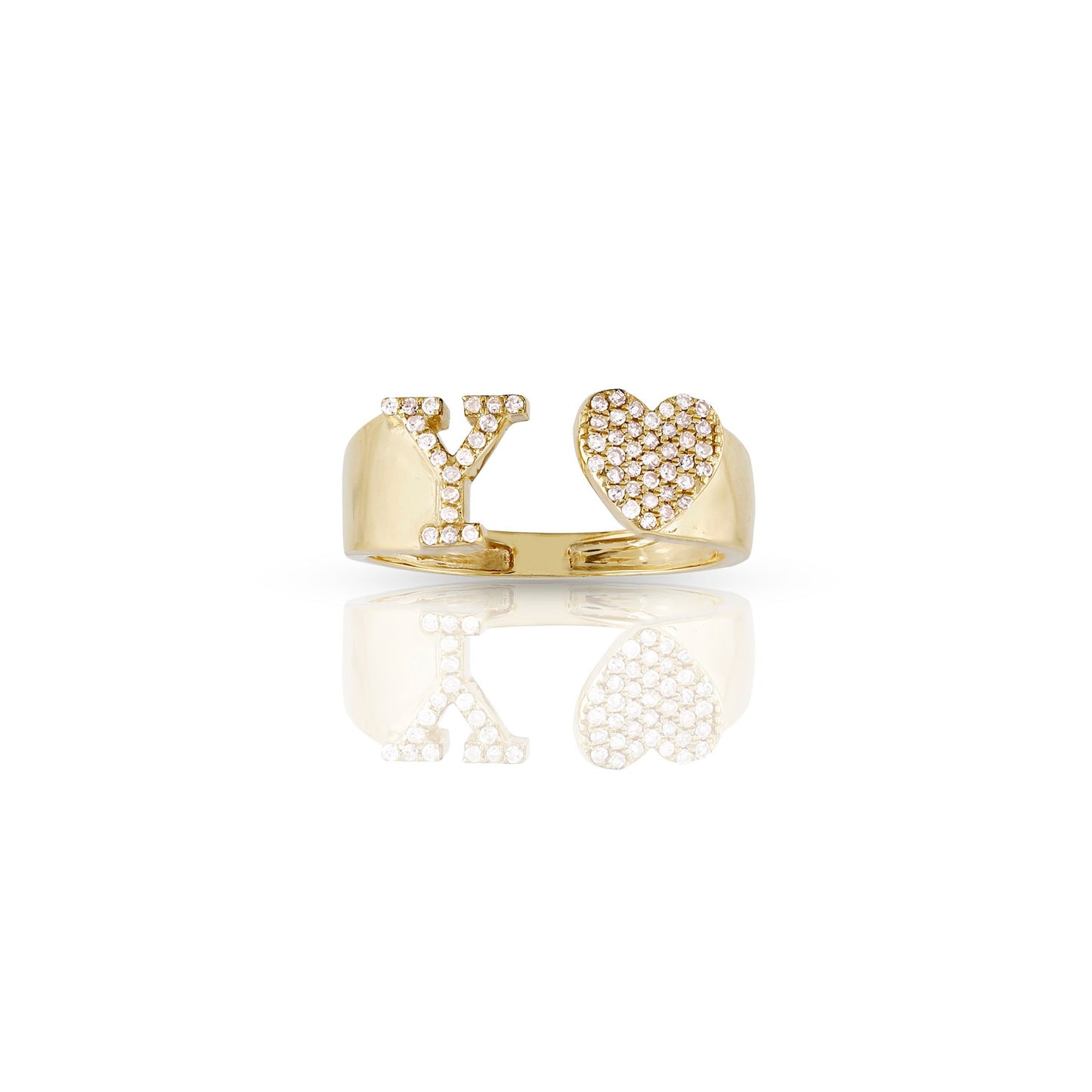 14KT Yellow Gold White Diamond Heart Initial Ring By Truth Jewel