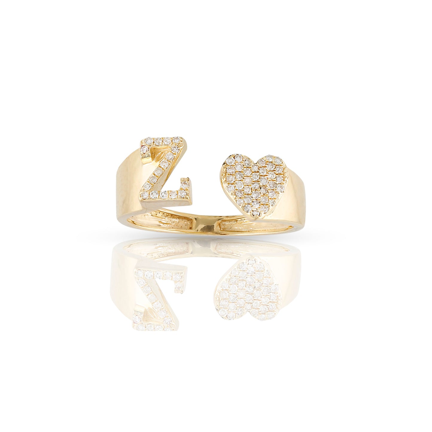 14KT Yellow Gold White Diamond Heart Initial Ring By Truth Jewel
