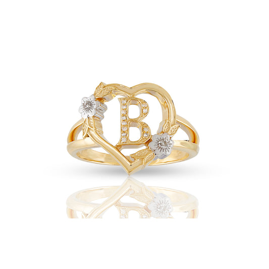 14KT Yellow Gold Heart Shape Initial Letter Ring By Truth Jewel