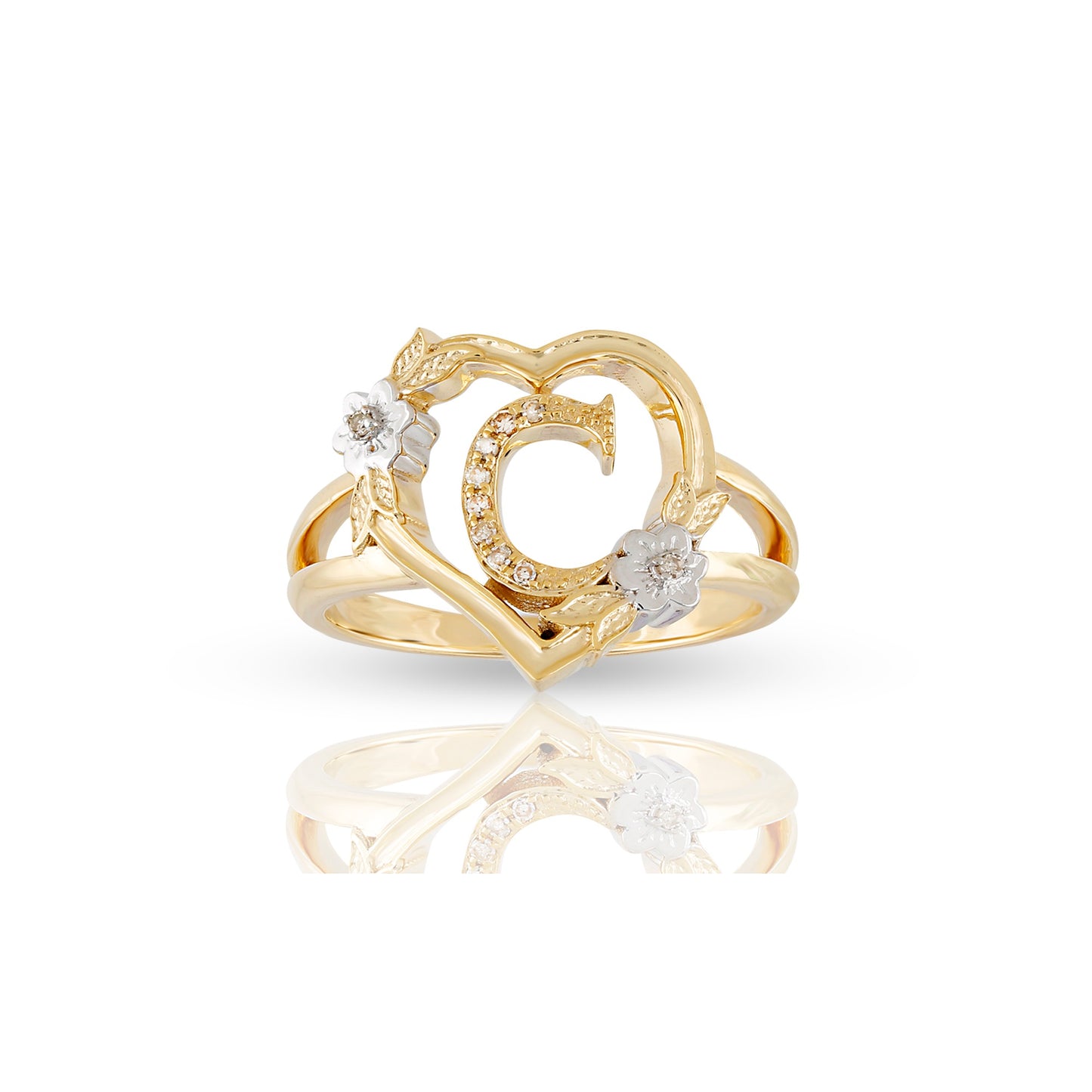 14KT Yellow Gold Heart Shape Initial Letter Ring By Truth Jewel