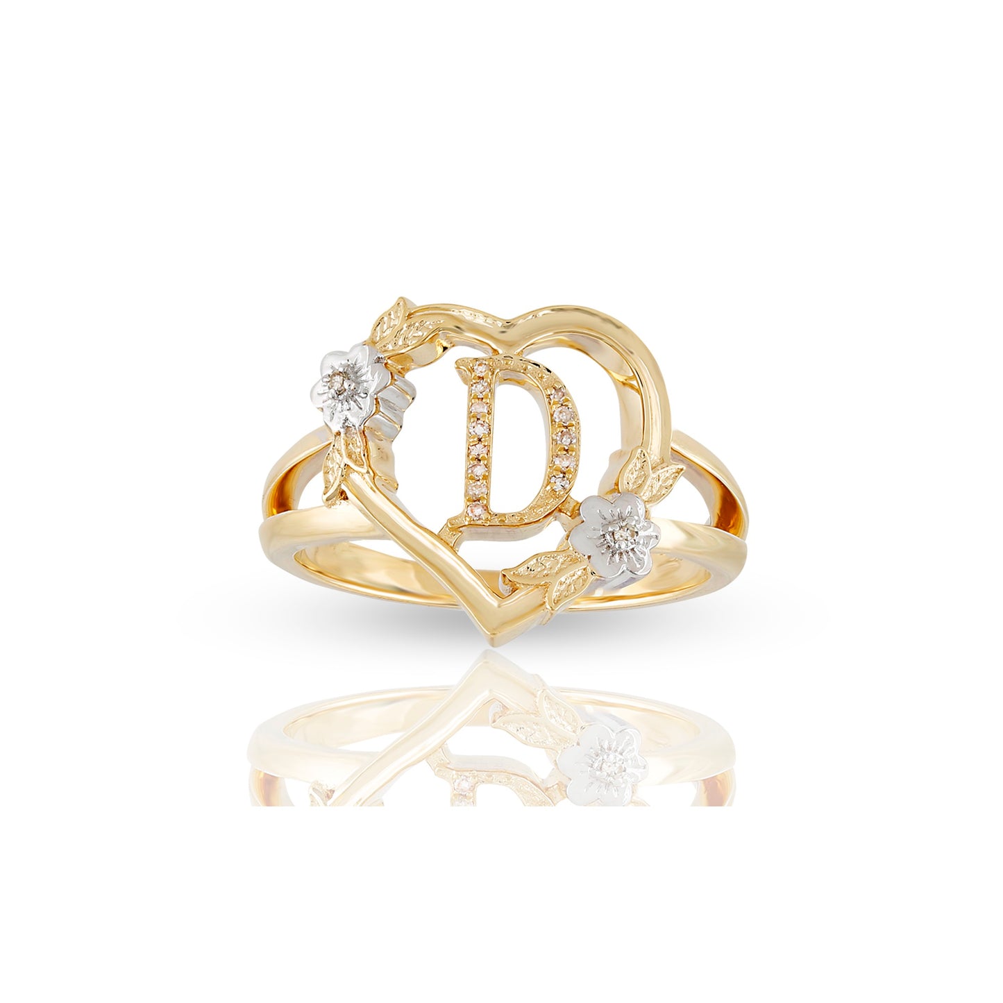 14KT Yellow Gold Heart Shape Initial Letter Ring By Truth Jewel