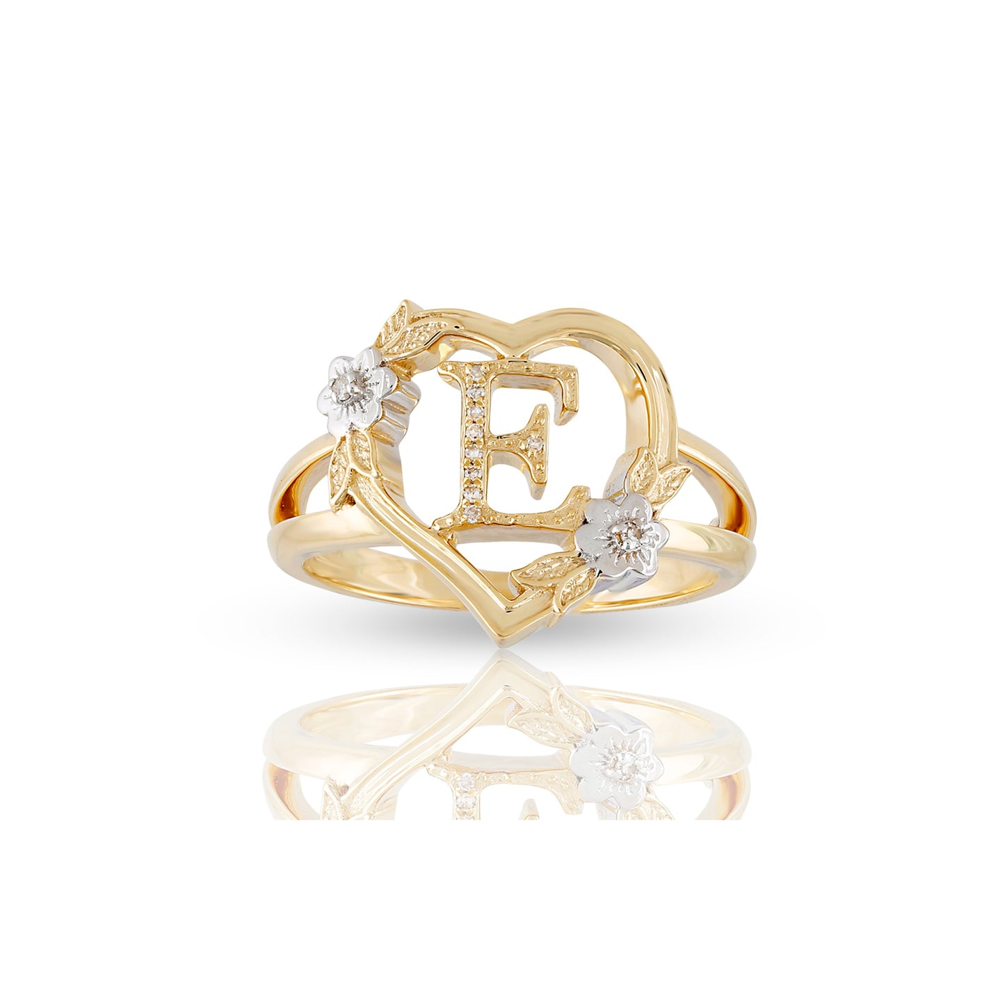 14KT Yellow Gold Heart Shape Initial Letter Ring By Truth Jewel