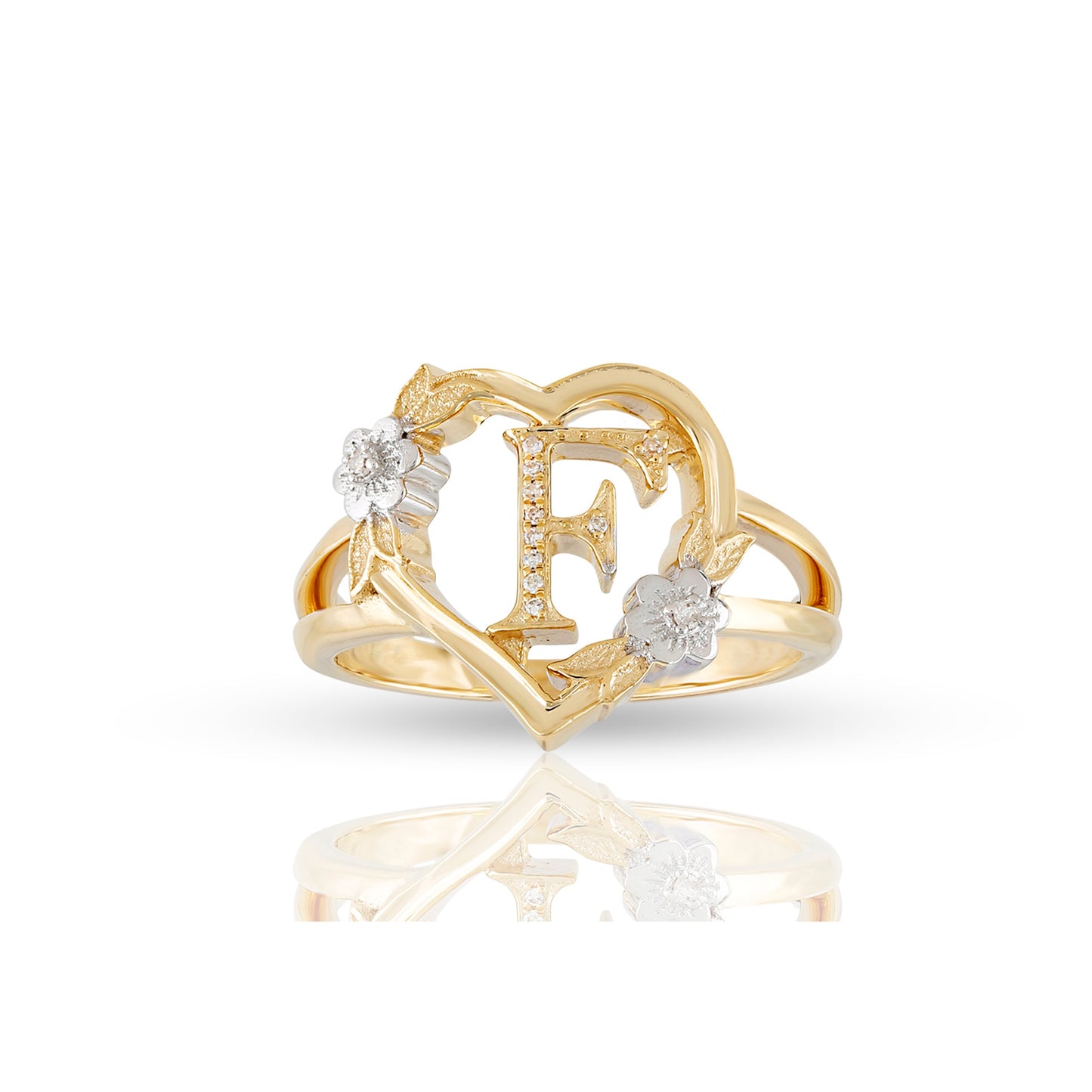 14KT Yellow Gold Heart Shape Initial Letter Ring By Truth Jewel
