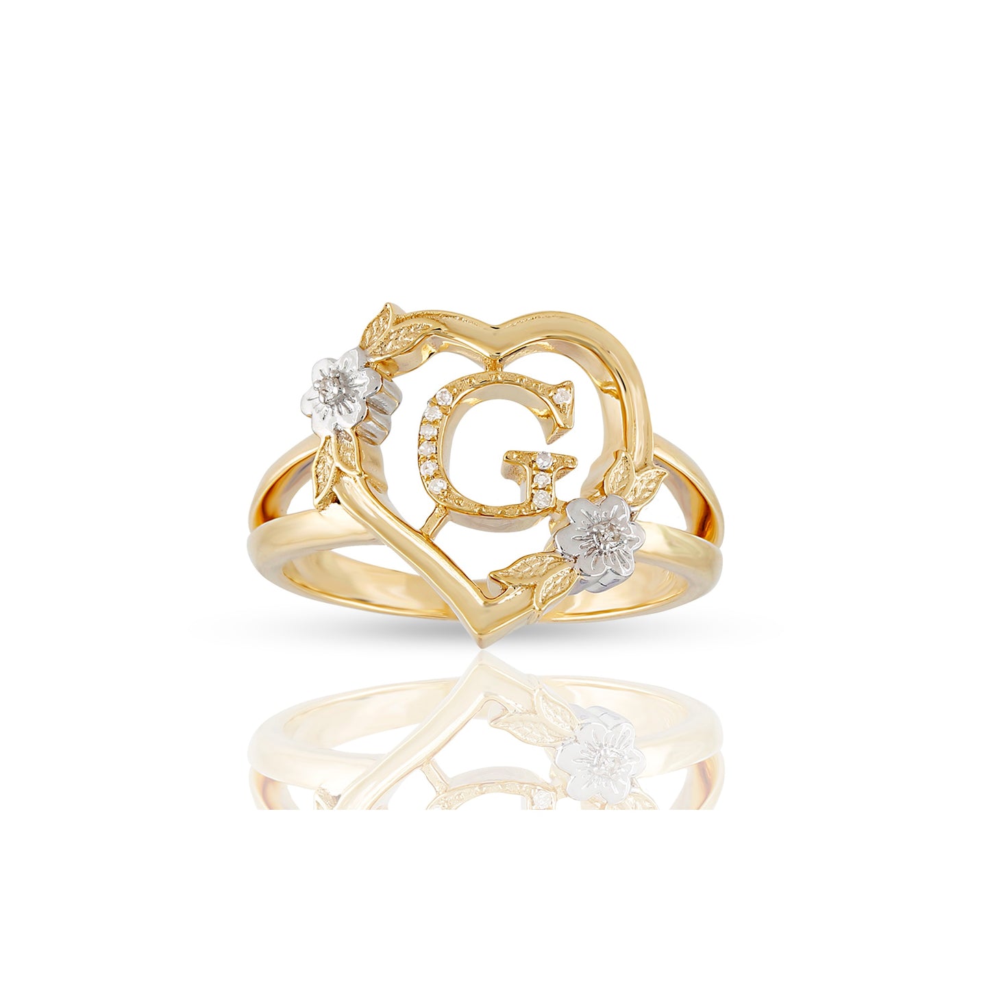 14KT Yellow Gold Heart Shape Initial Letter Ring By Truth Jewel