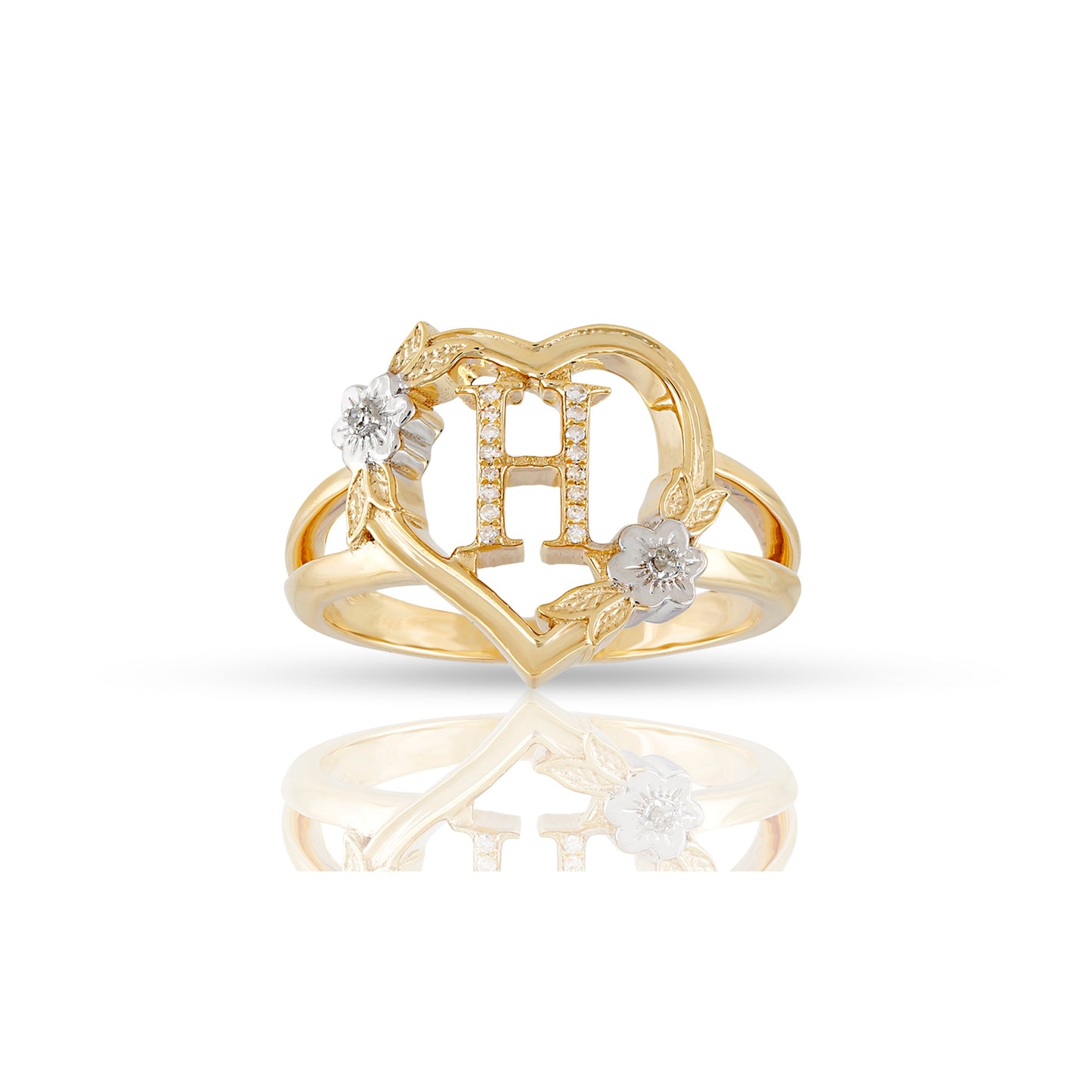 14KT Yellow Gold Heart Shape Initial Letter Ring By Truth Jewel