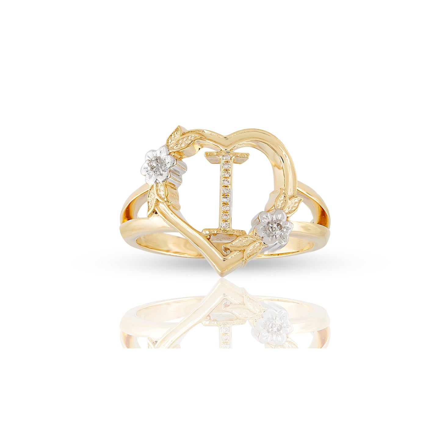 14KT Yellow Gold Heart Shape Initial Letter Ring By Truth Jewel