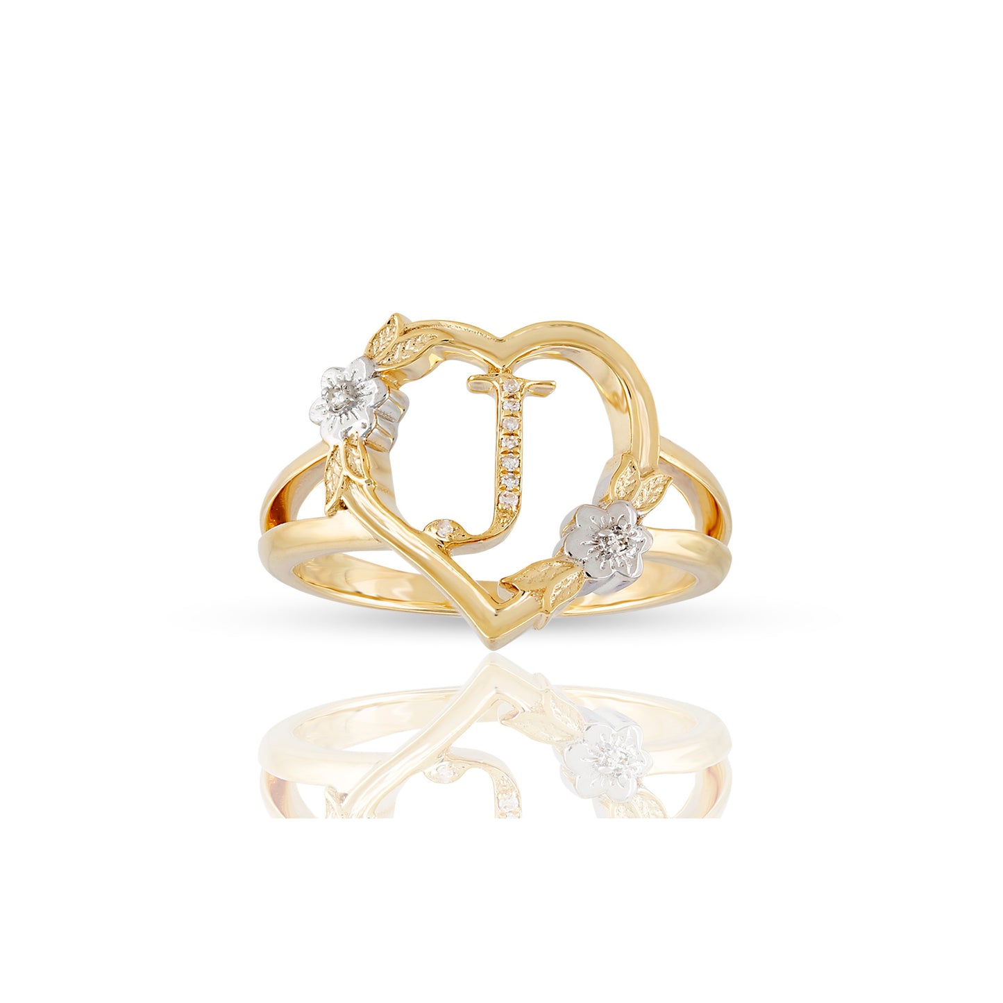 14KT Yellow Gold Heart Shape Initial Letter Ring By Truth Jewel