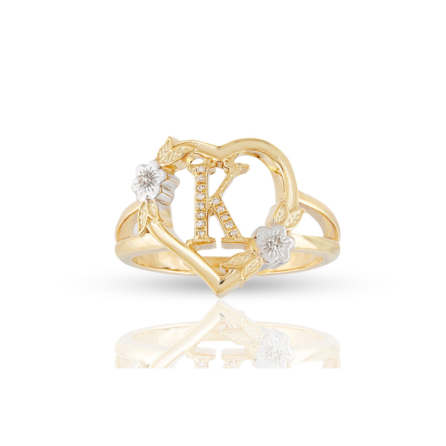 14KT Yellow Gold Heart Shape Initial Letter Ring By Truth Jewel