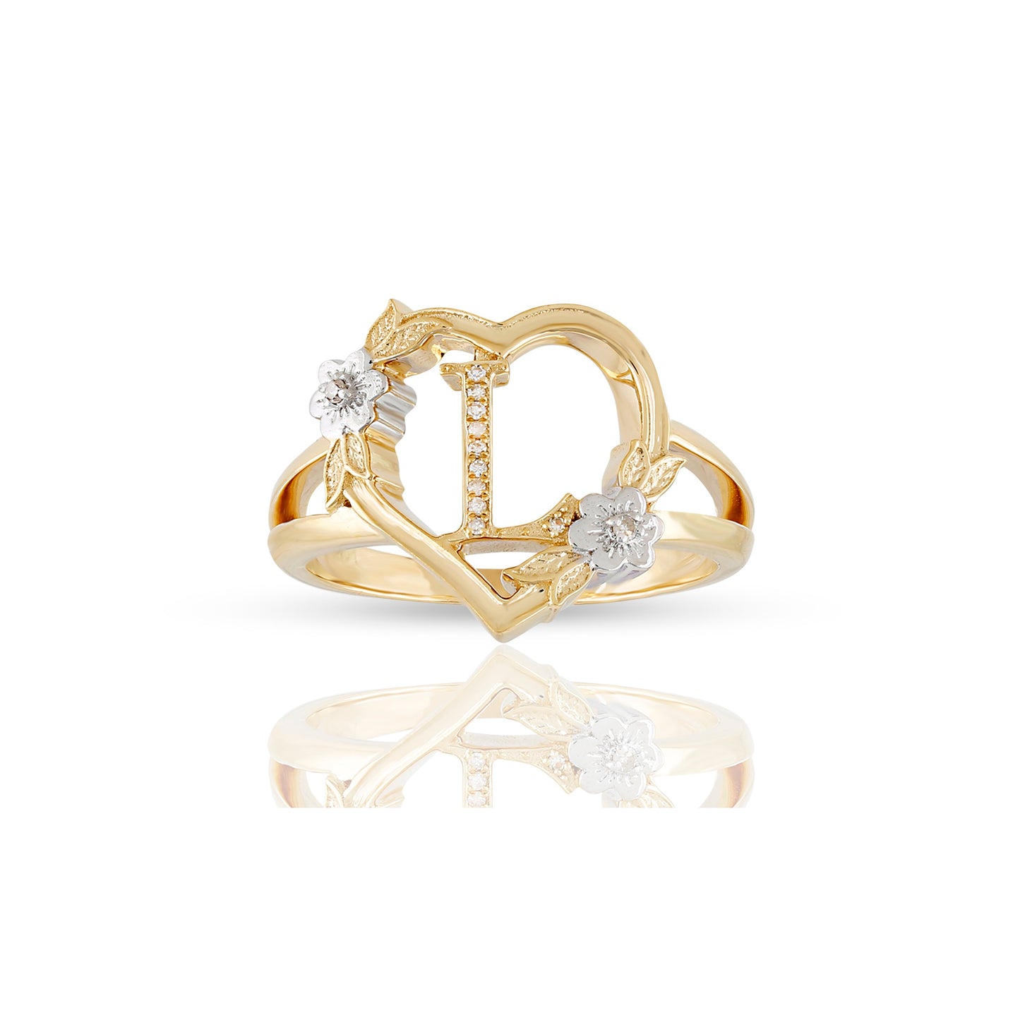 14KT Yellow Gold Heart Shape Initial Letter Ring By Truth Jewel