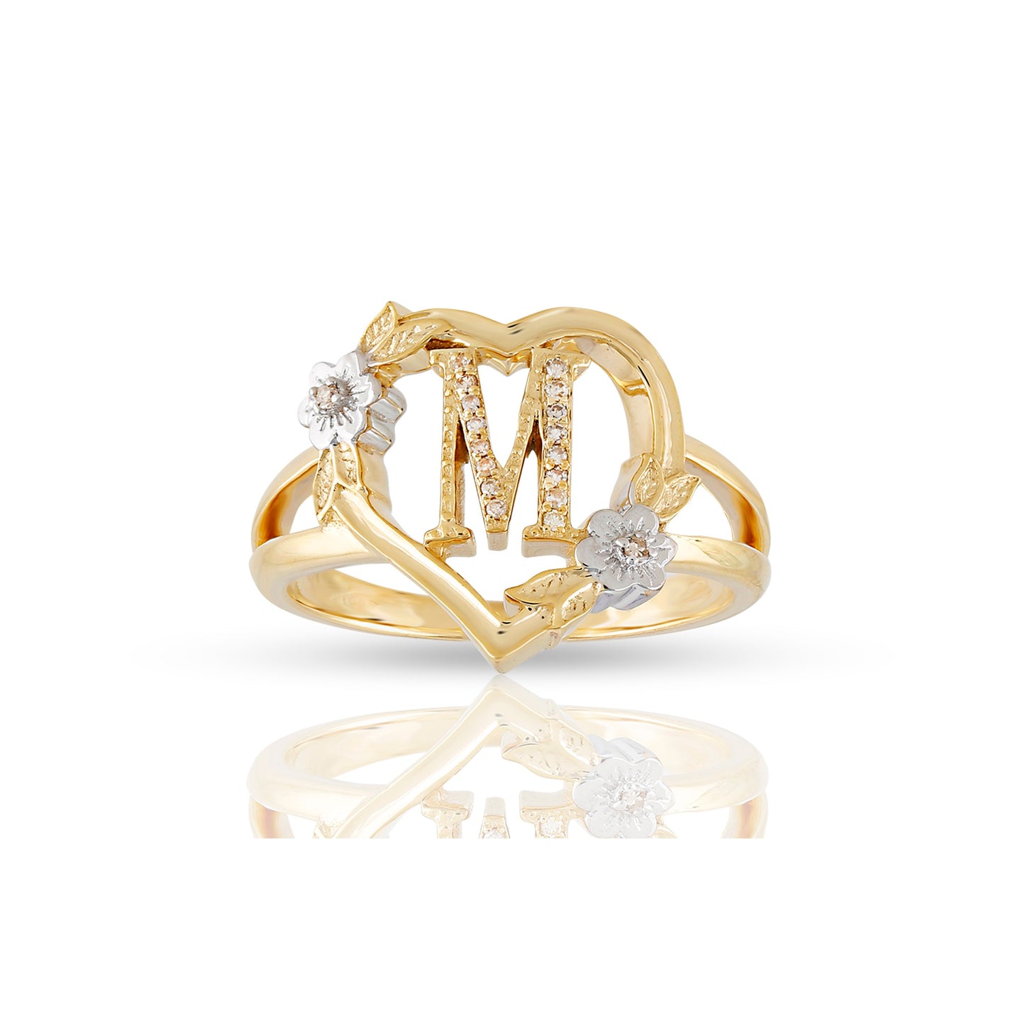 14KT Yellow Gold Heart Shape Initial Letter Ring By Truth Jewel