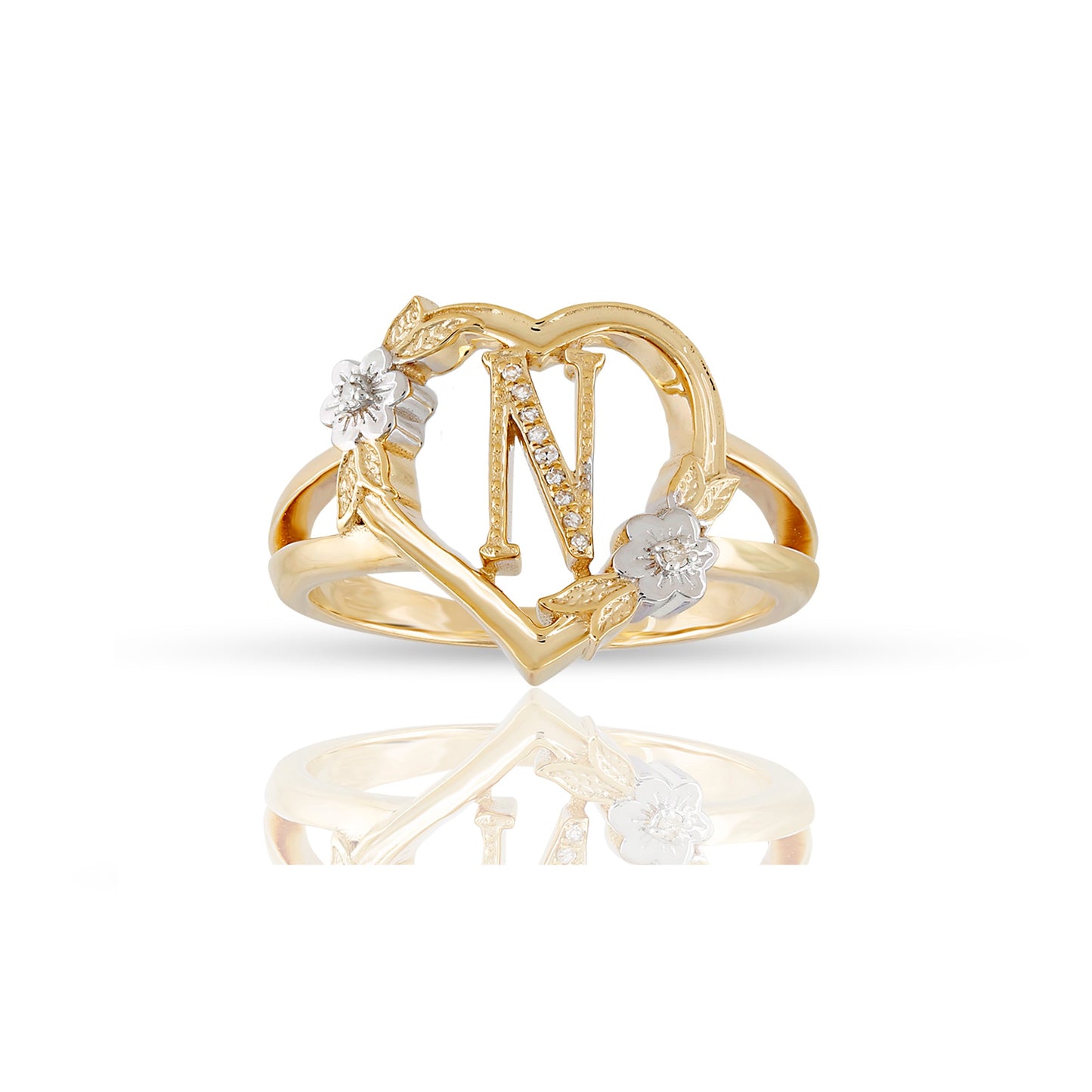 14KT Yellow Gold Heart Shape Initial Letter Ring By Truth Jewel