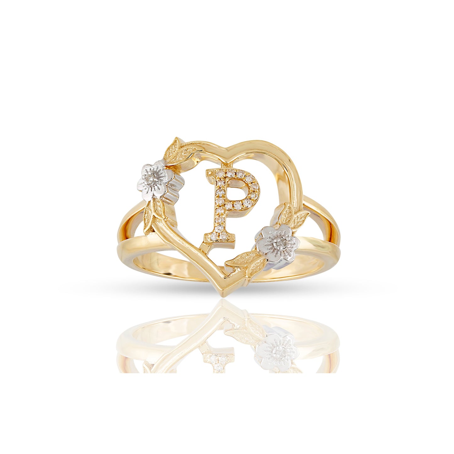 10KT Yellow Gold Heart Shape Initial Letter Ring By Truth Jewel