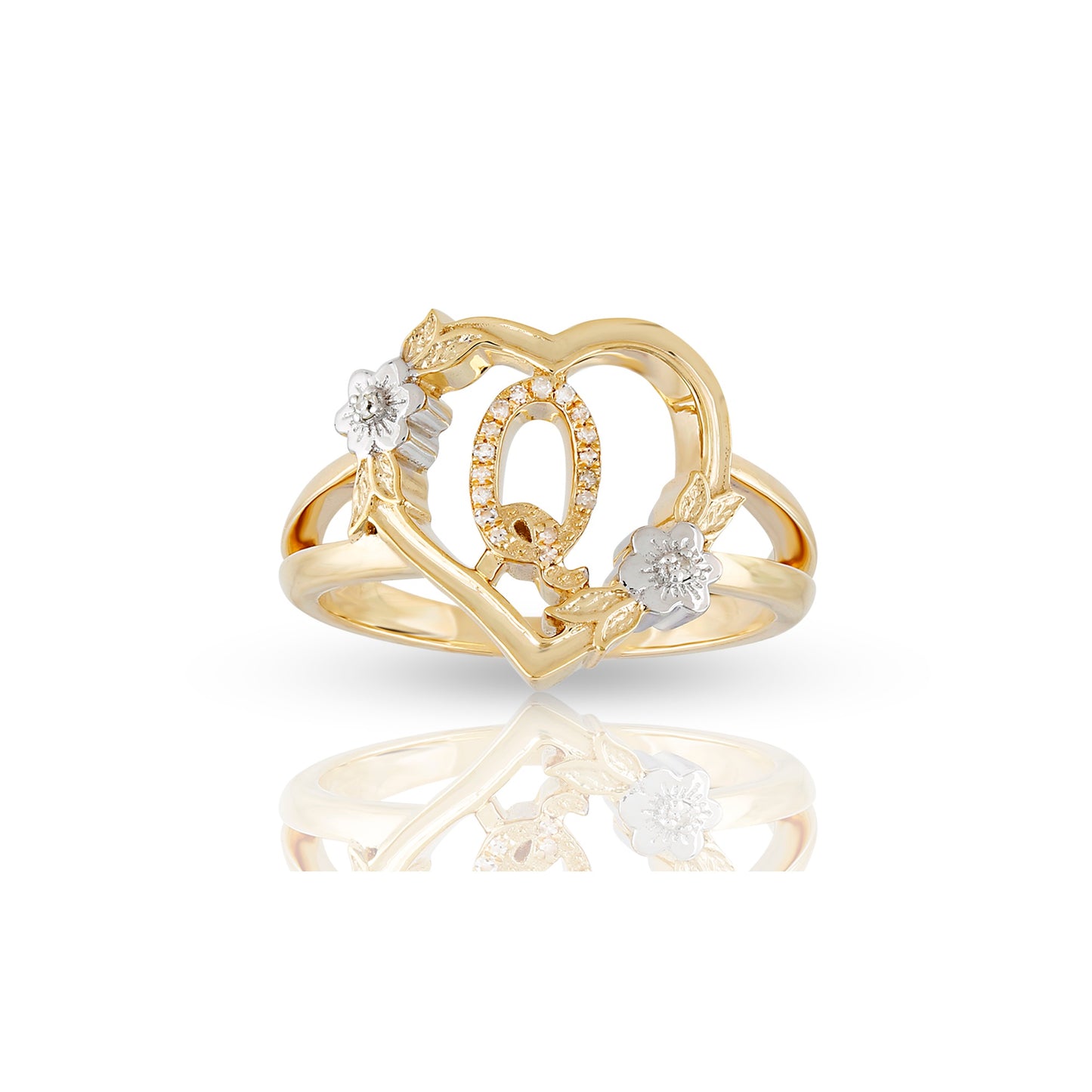 14KT Yellow Gold Heart Shape Initial Letter Ring By Truth Jewel