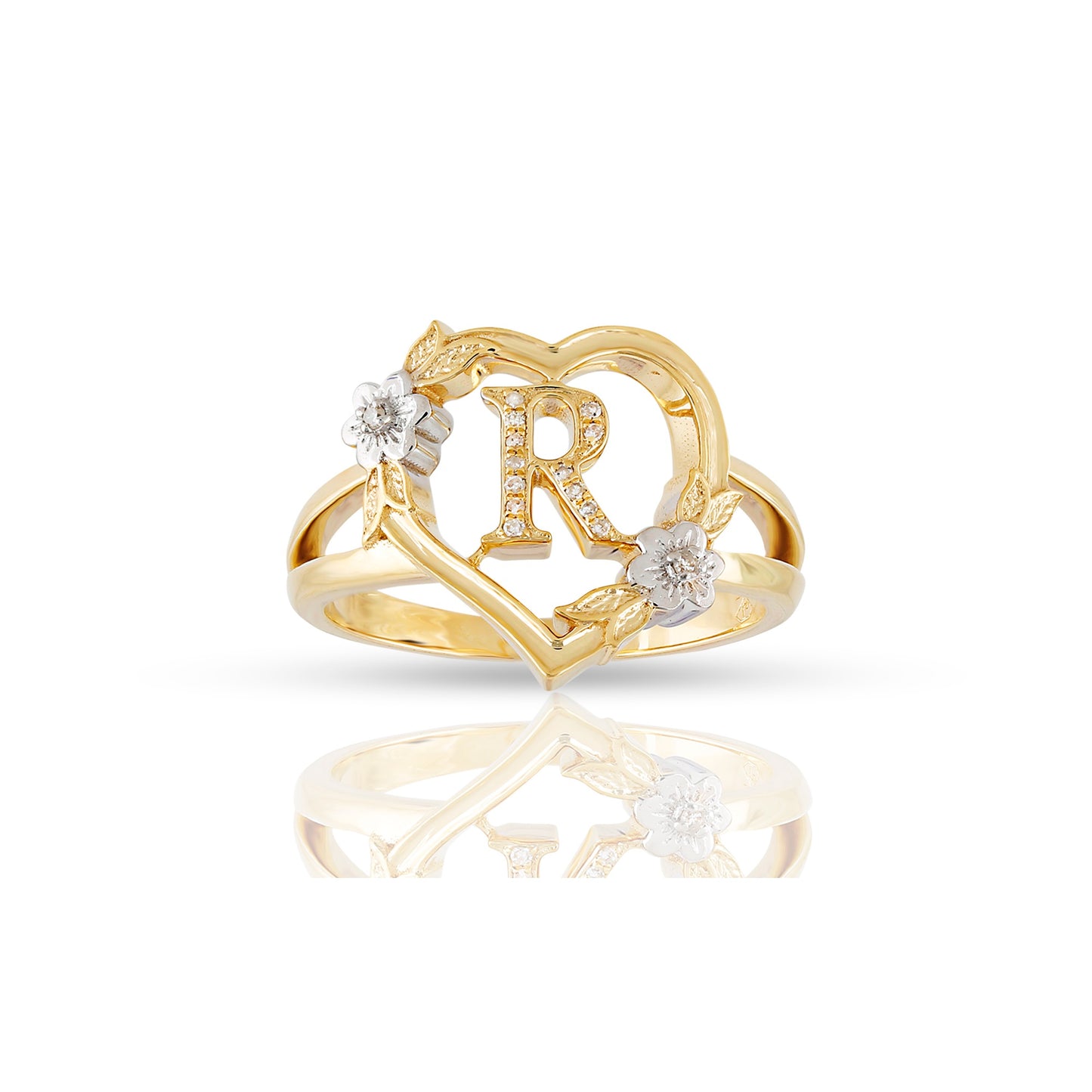14KT Yellow Gold Heart Shape Initial Letter Ring By Truth Jewel