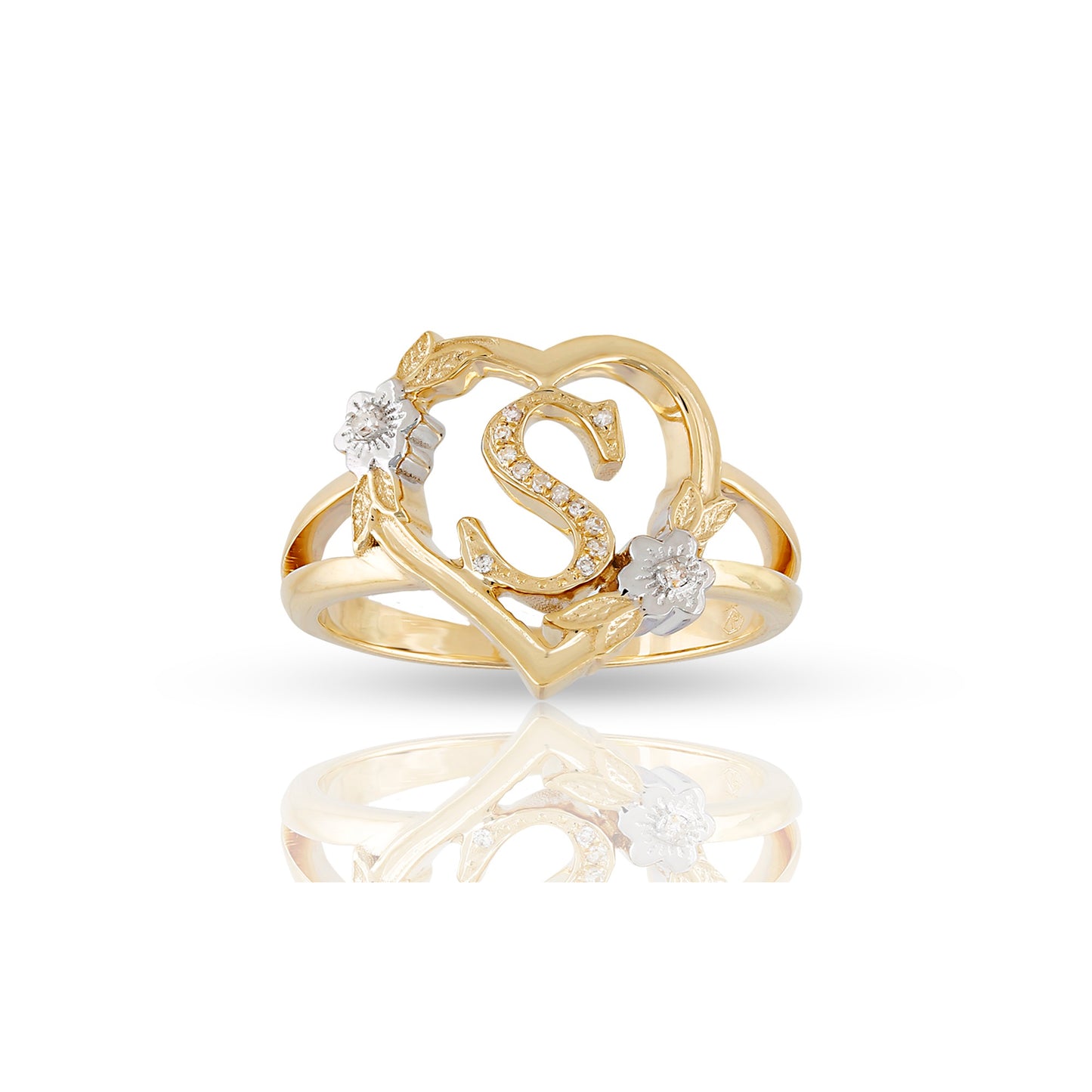 14KT Yellow Gold Heart Shape Initial Letter Ring By Truth Jewel