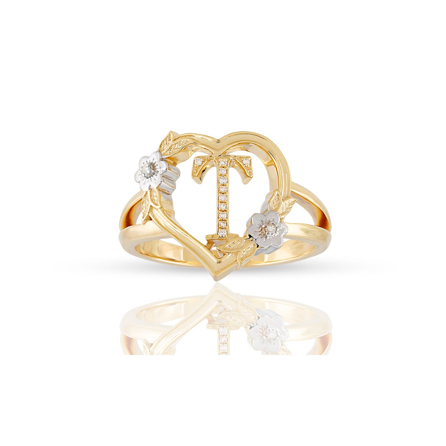 14KT Yellow Gold Heart Shape Initial Letter Ring By Truth Jewel