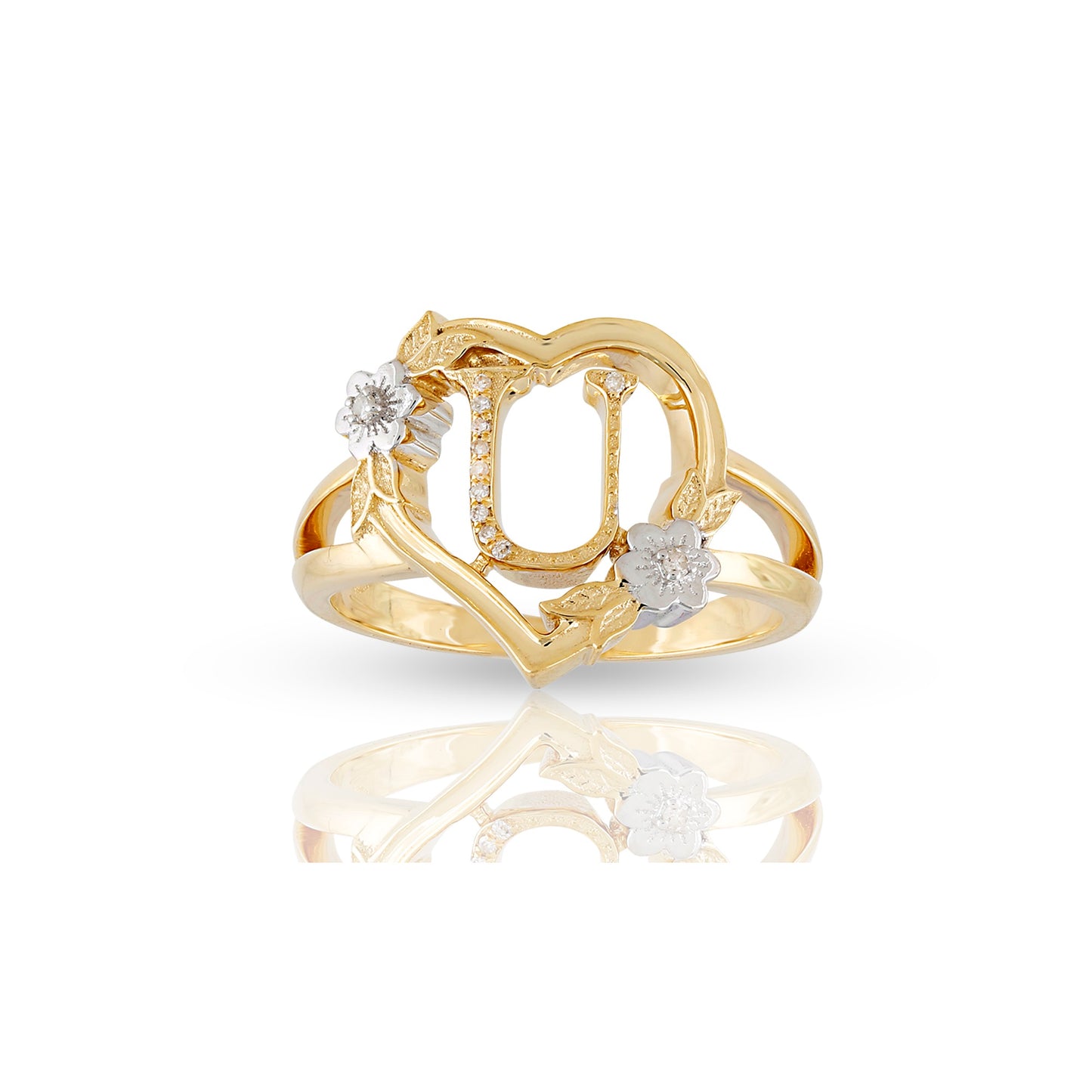14KT Yellow Gold Heart Shape Initial Letter Ring By Truth Jewel