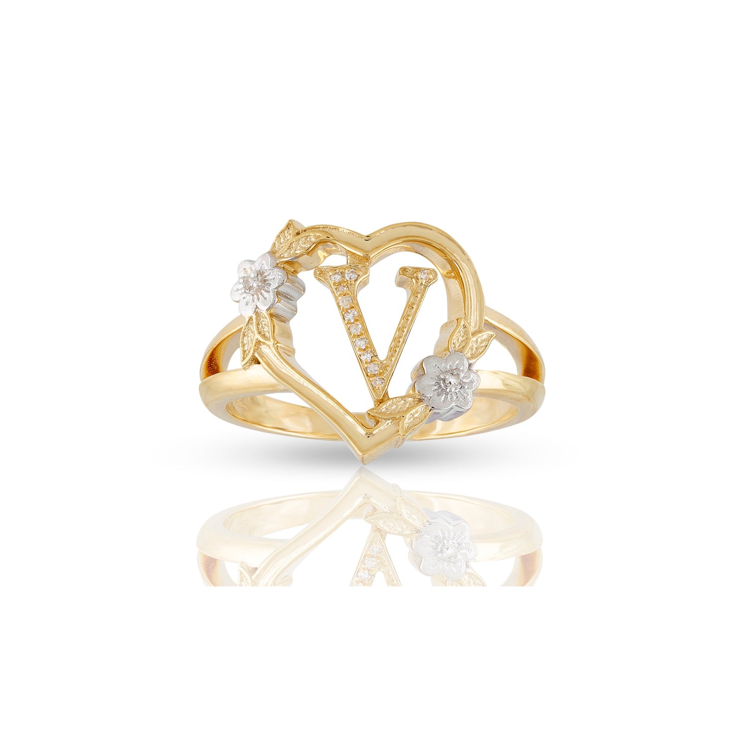 14KT Yellow Gold Heart Shape Initial Letter Ring By Truth Jewel