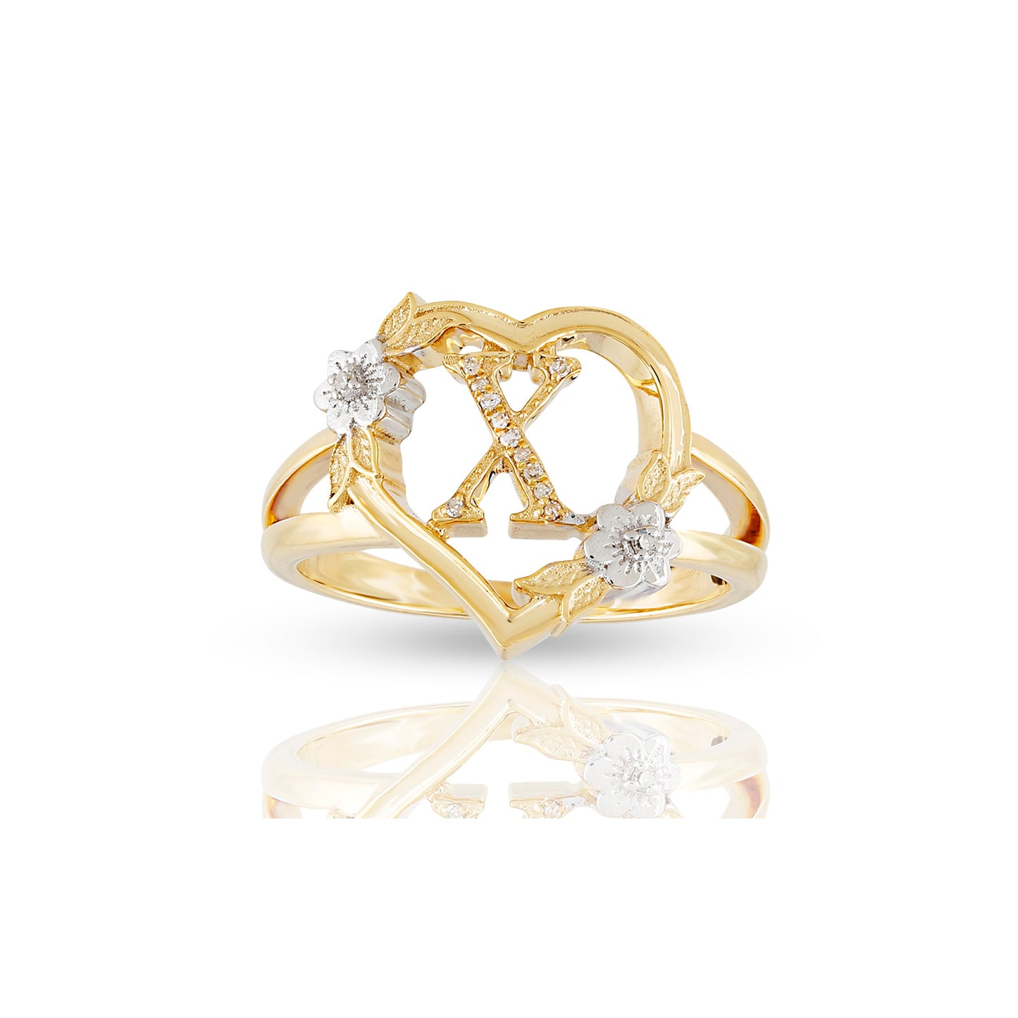 14KT Yellow Gold Heart Shape Initial Letter Ring By Truth Jewel