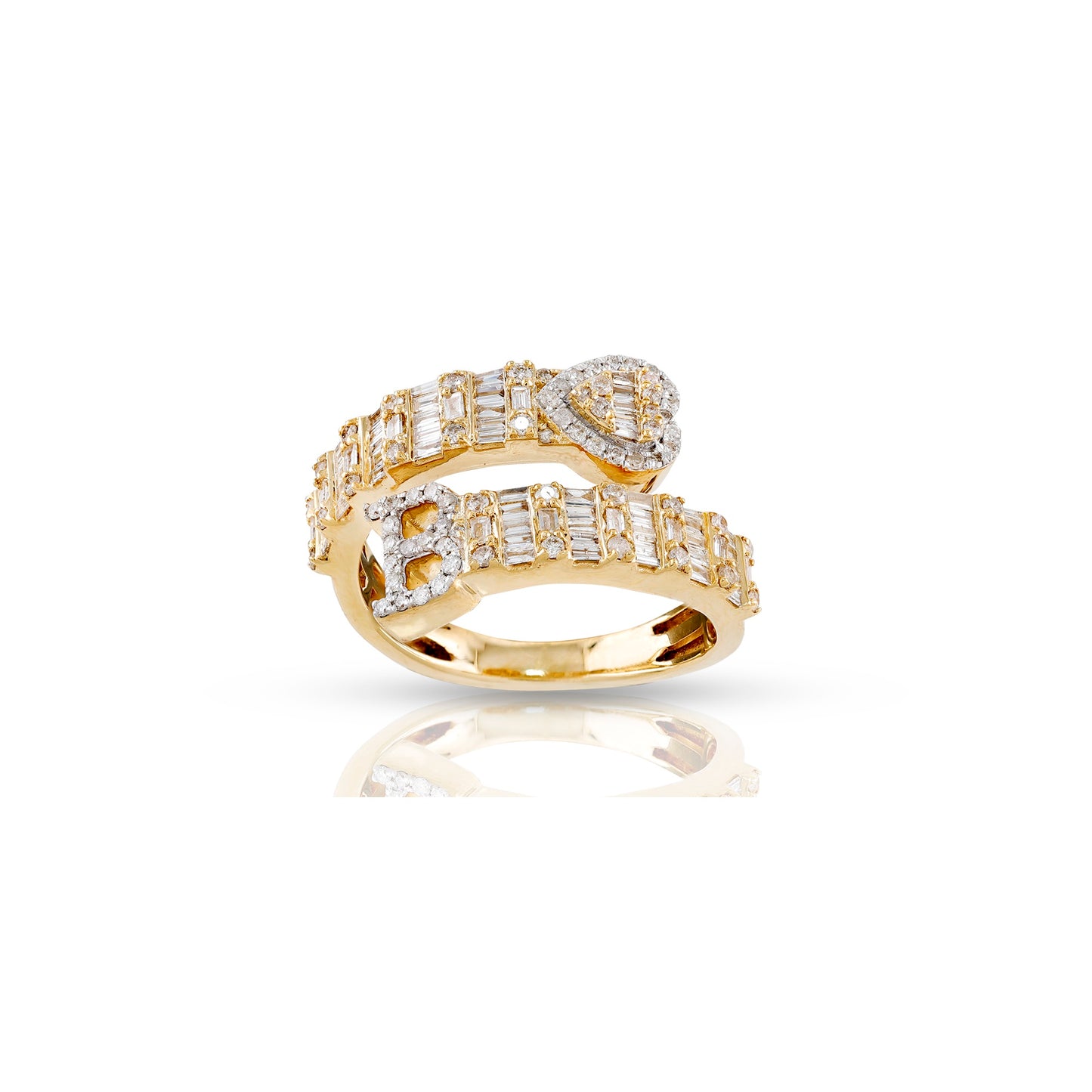 14KT Yellow Gold Baguette Diamond Heart Initial Rings By Truth Jewel