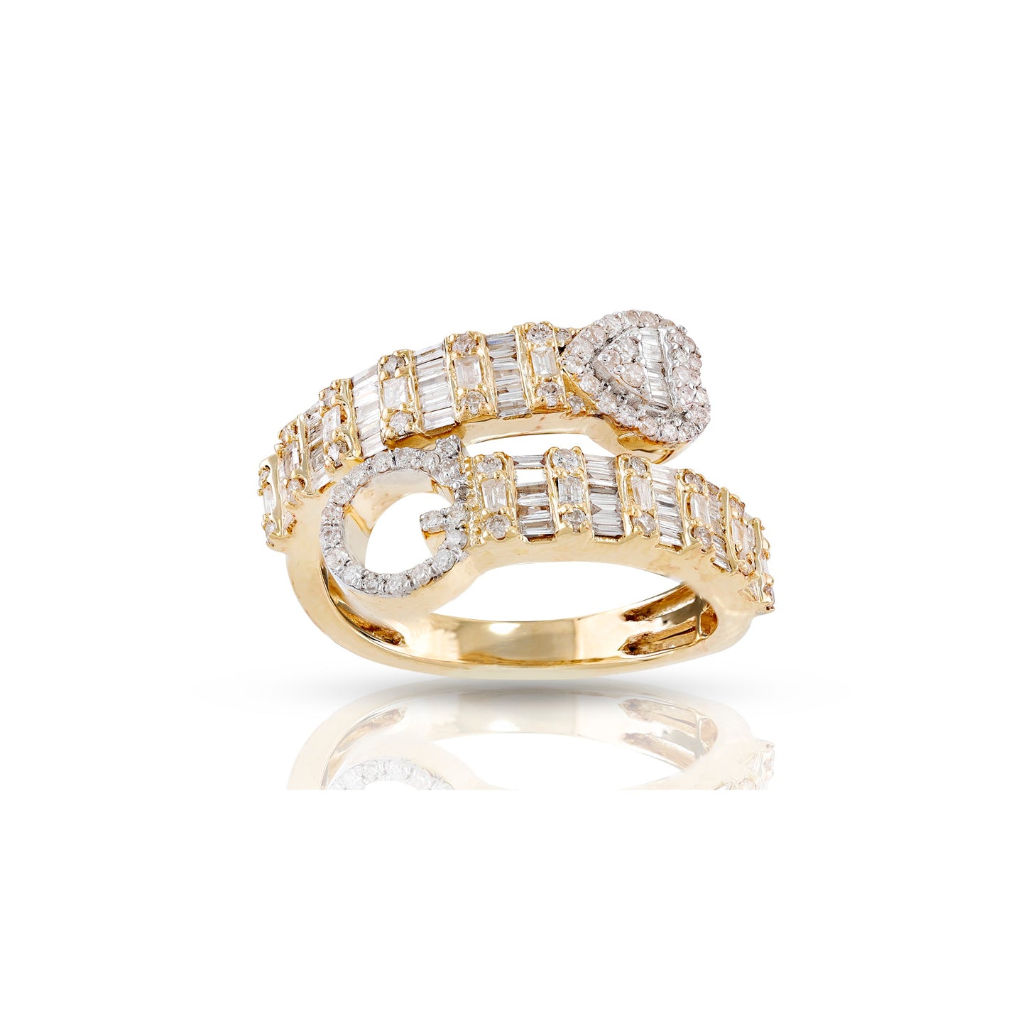14KT Yellow Gold Baguette Diamond Heart Initial Rings By Truth Jewel