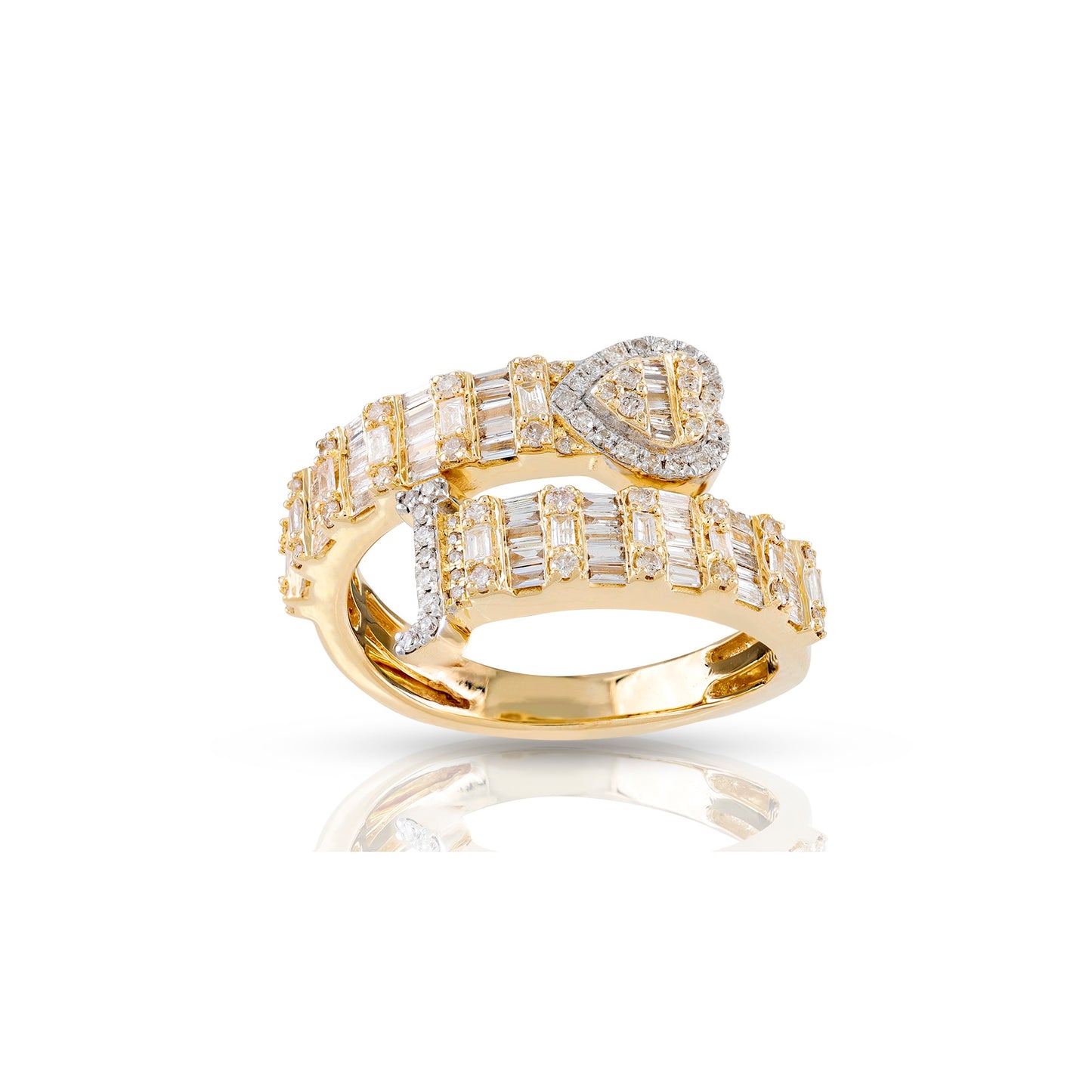 14KT Yellow Gold Baguette Diamond Heart Initial Rings By Truth Jewel
