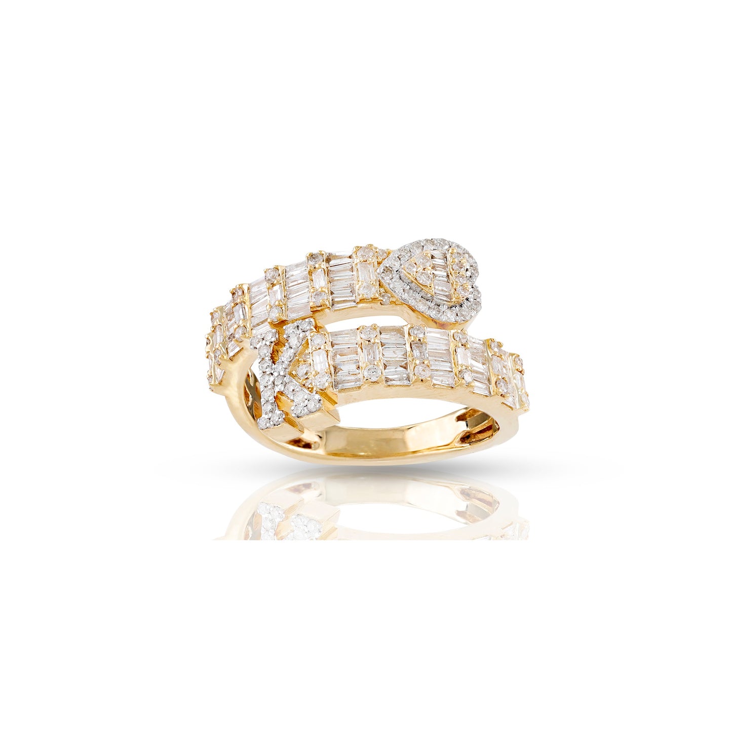 10KT Yellow Gold Baguette Diamond Heart Initial Rings By Truth Jewel