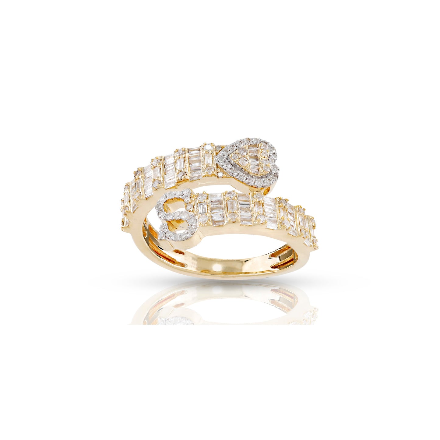 14KT Yellow Gold Baguette Diamond Heart Initial Rings By Truth Jewel