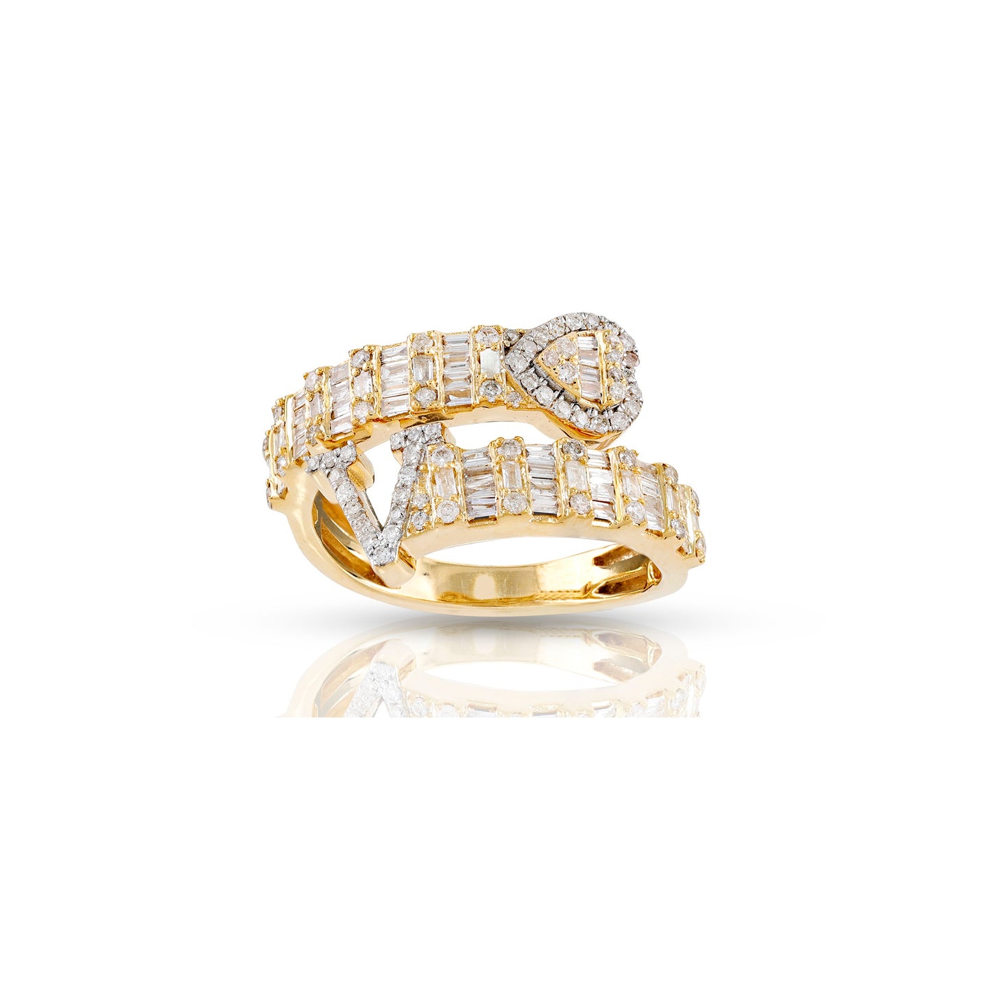 14KT Yellow Gold Baguette Diamond Heart Initial Rings By Truth Jewel