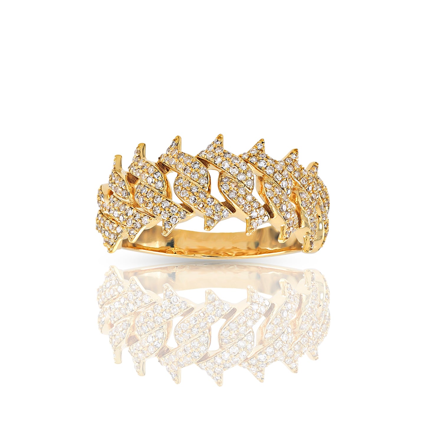 Yellow Gold Iced Spike Link Band Ring By Truth Jewel
