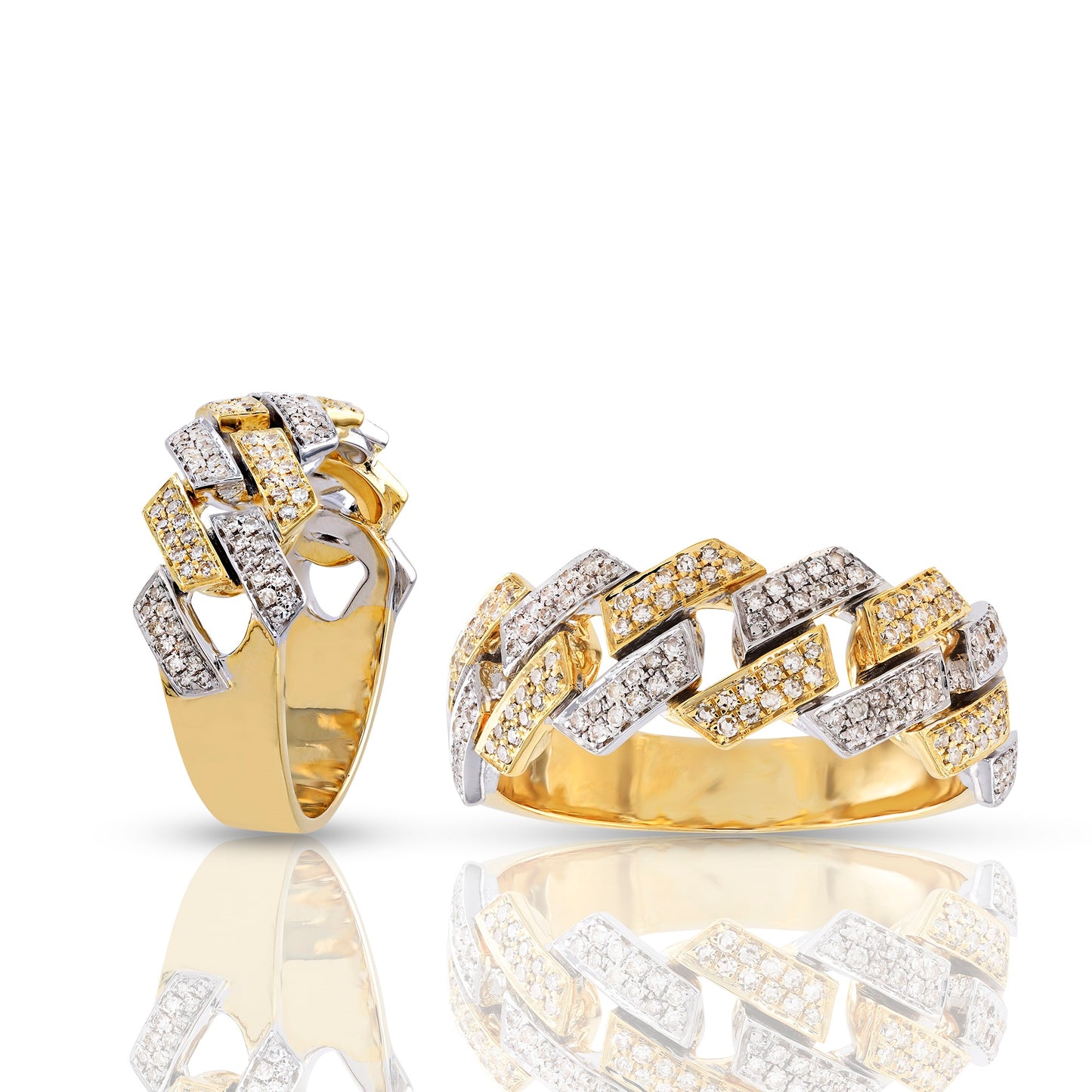 Two-Tone Diamond Link Band Ring in Yellow Gold By Truth Jewel