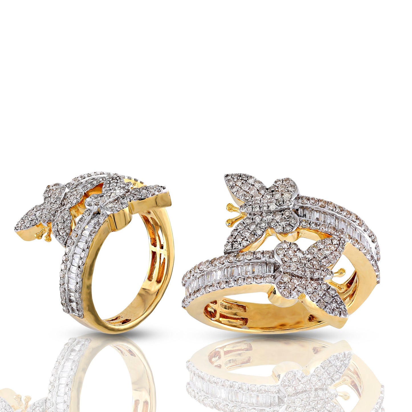 10KT Yellow Gold Two-Tone Diamond Butterfly Bypass Statement Ring By Truth Jewel