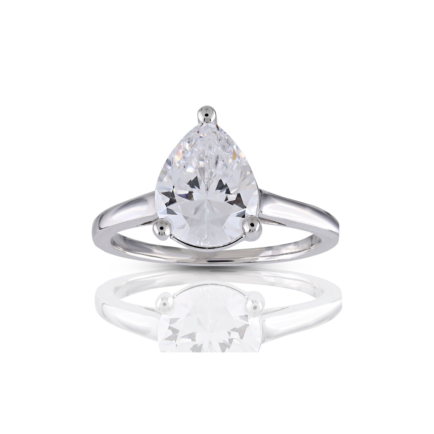 925 Silver Cz Pear Shape Diamond Ring 11.1 mm