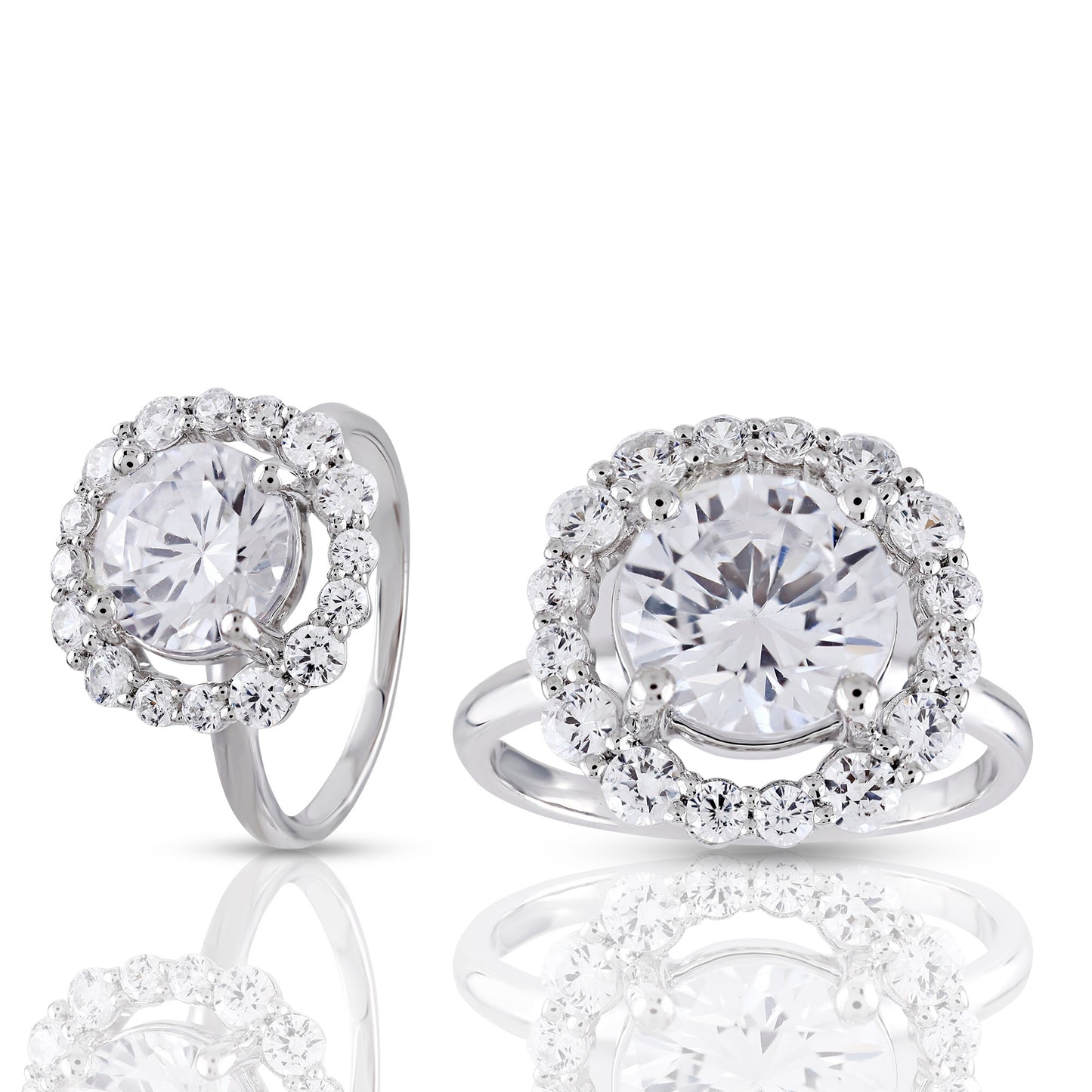 925 Silver Cubic Zirconia Halo Engagement Ring by Truth Jewel