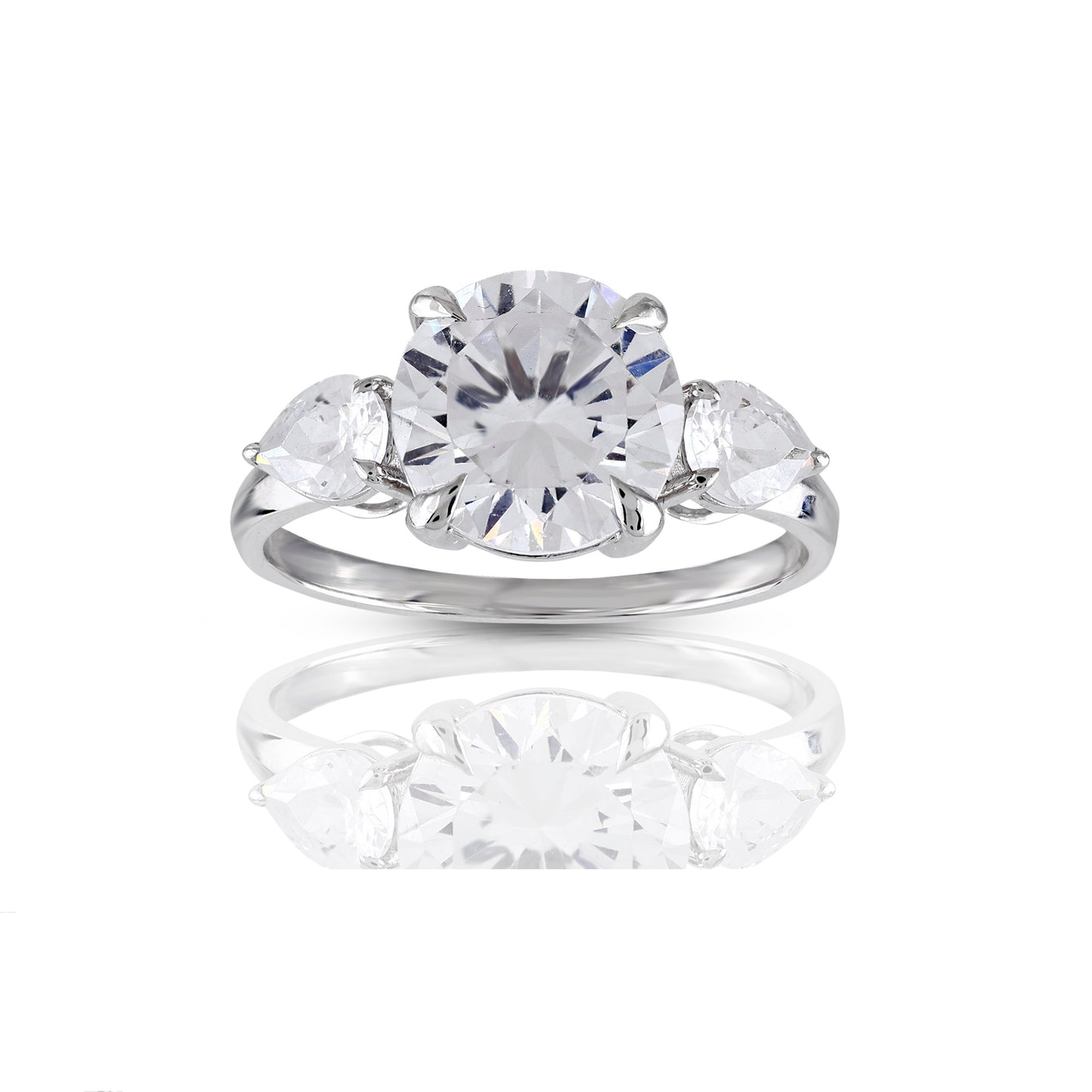 925 Silver Cz Round and pear shape diamond Ring 12mm