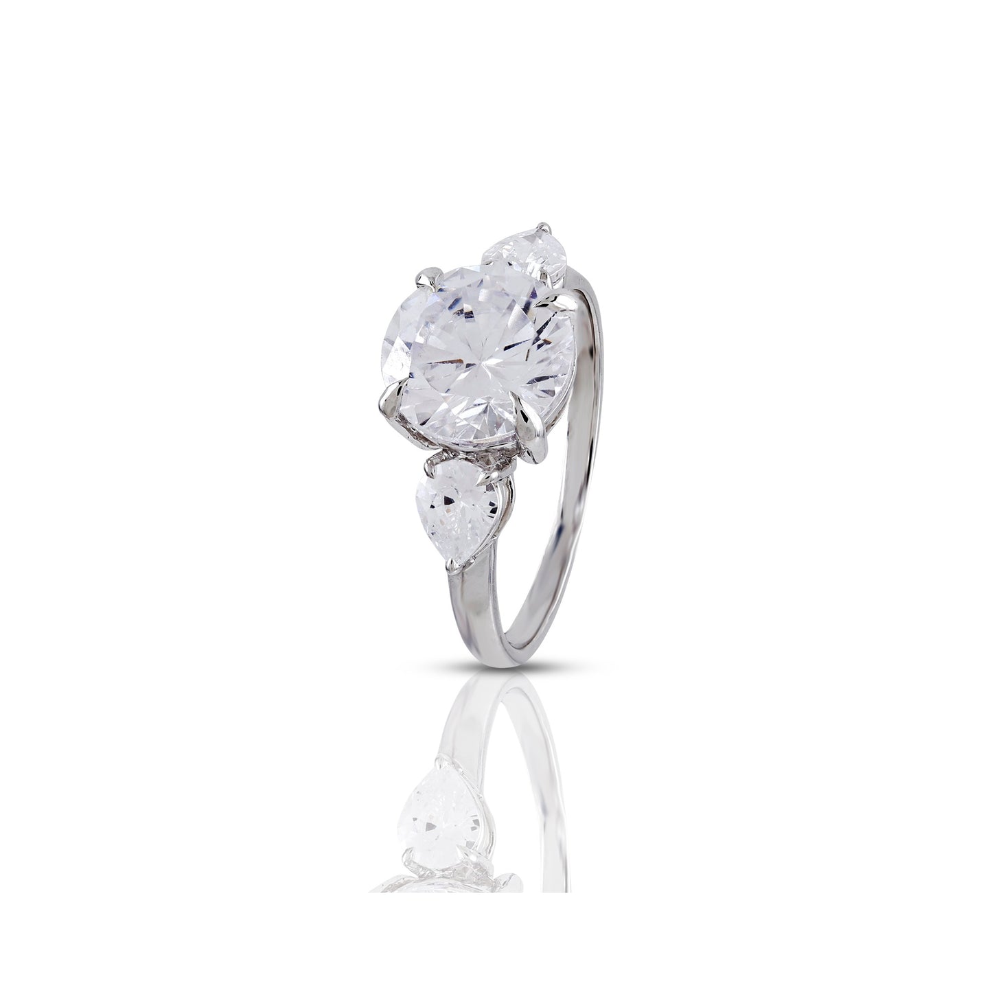 925 Silver Cz Round and pear shape diamond Ring 12mm