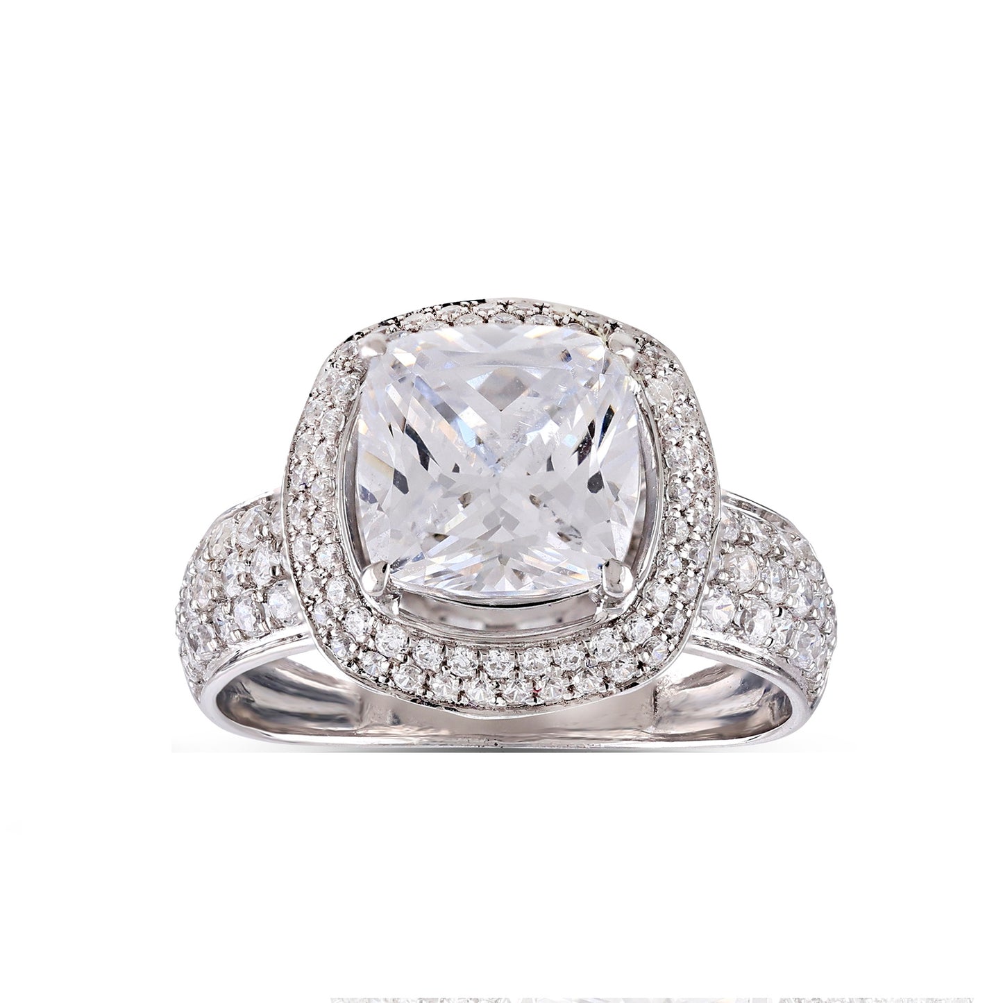 925 Silver Cz Round & Cushion Diamond Halo Engagement Ring