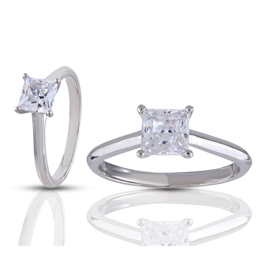 925 Silver CZ Princess Cut Diamond Ring