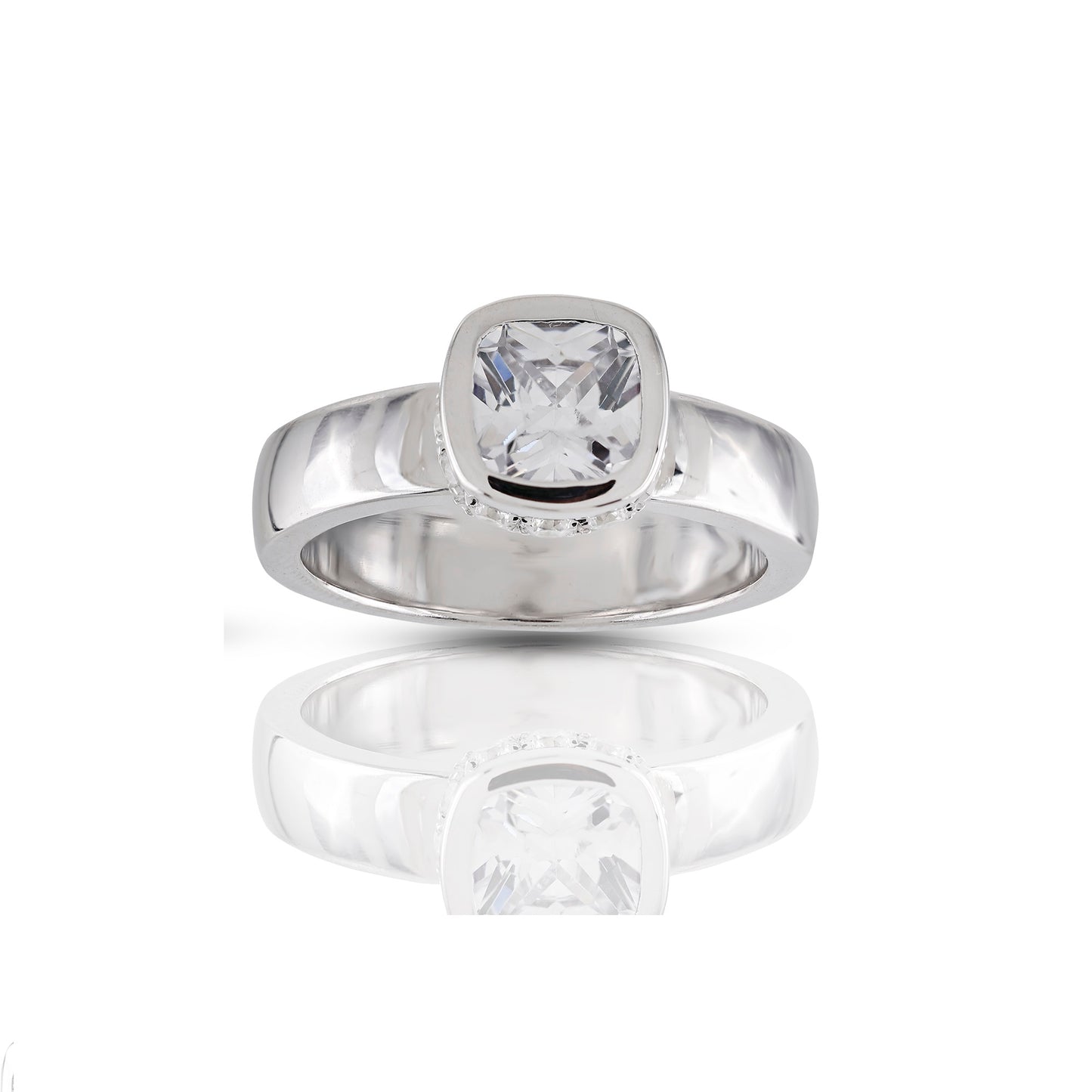 925 Silver Cz Cushion Cut Diamond Ring 8.4 mm