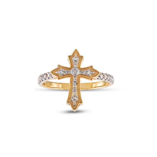 Yellow Gold Round Diamond Cross Ring