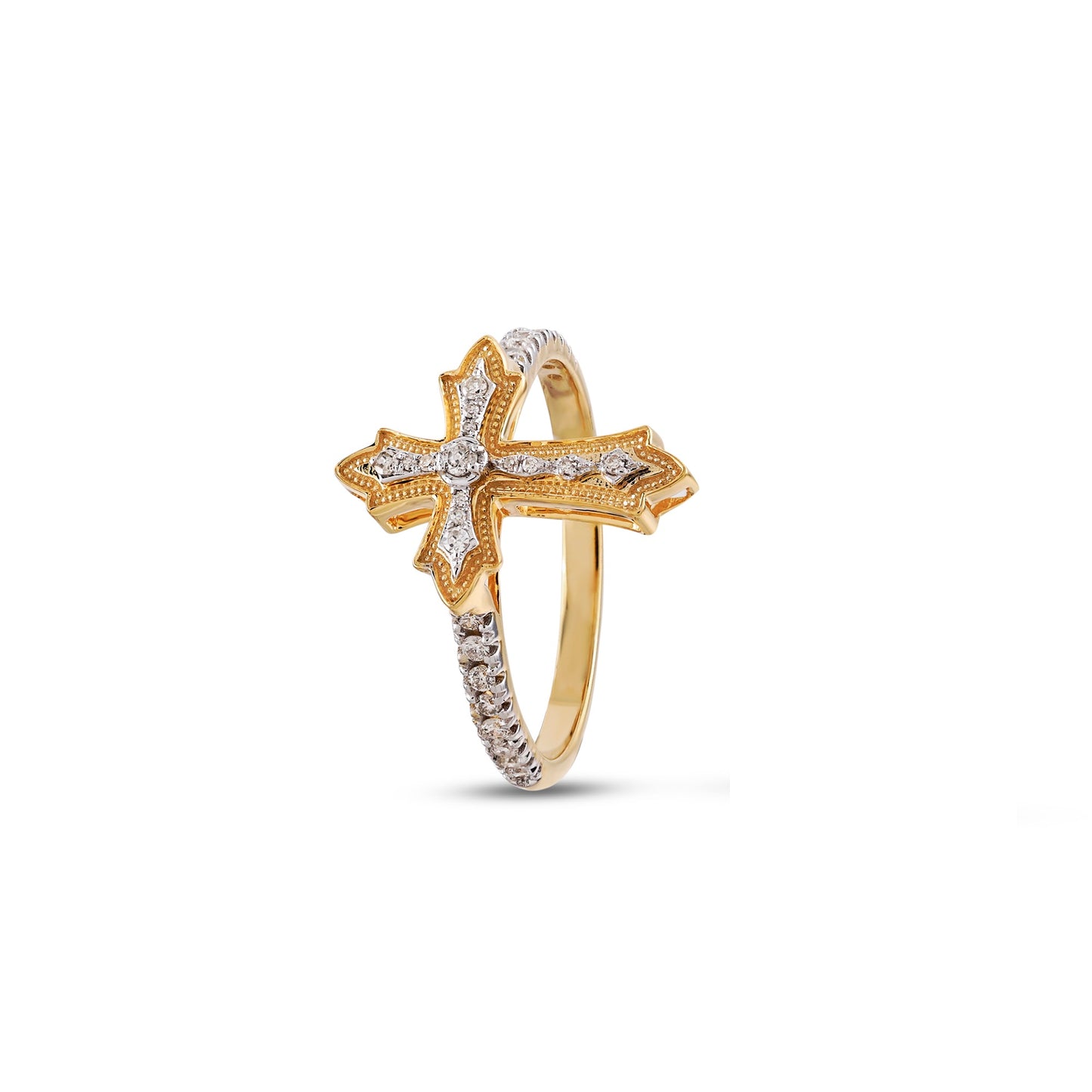 Yellow Gold Round Diamond Cross Ring