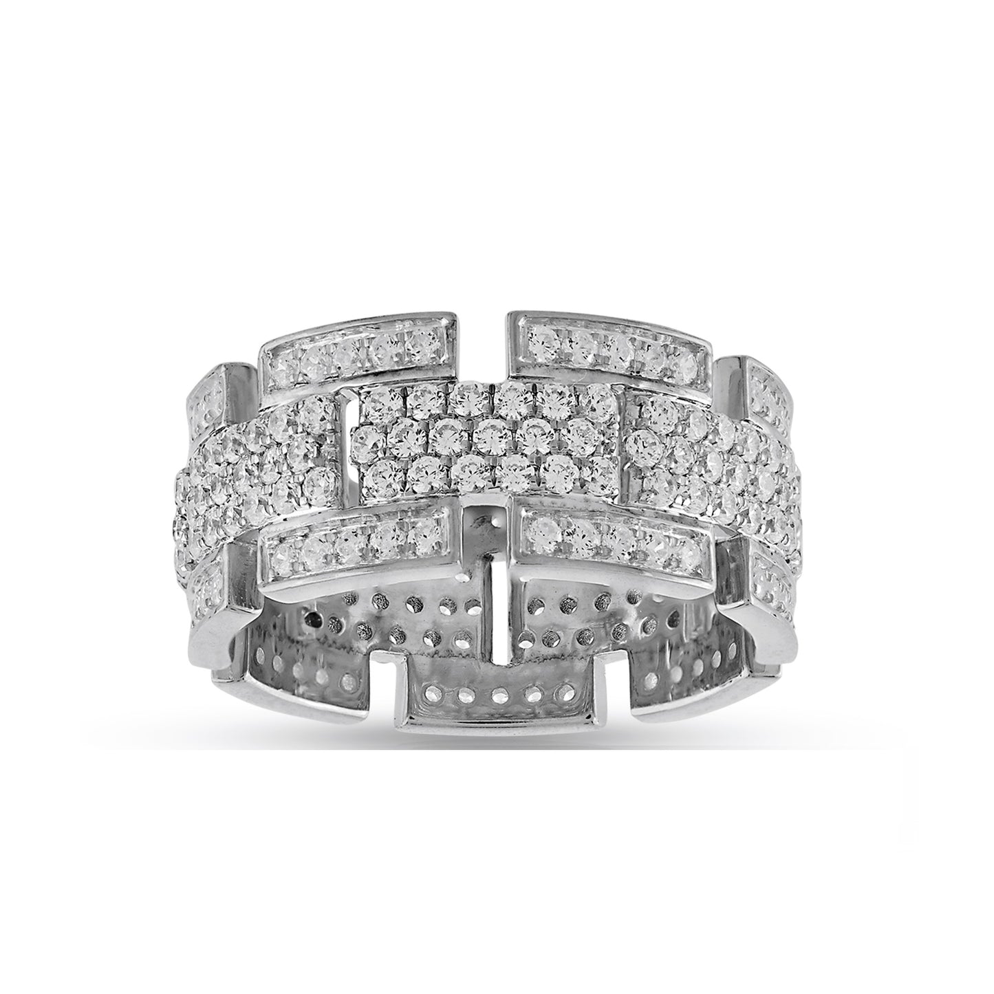 925 Silver Cz Diamond 10.1mm Panther Link Ring For Men's