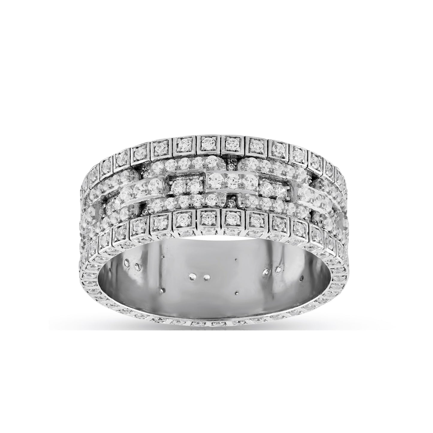 925 Silver Cz Diamond 8.7mm Men's Panther Link Ring
