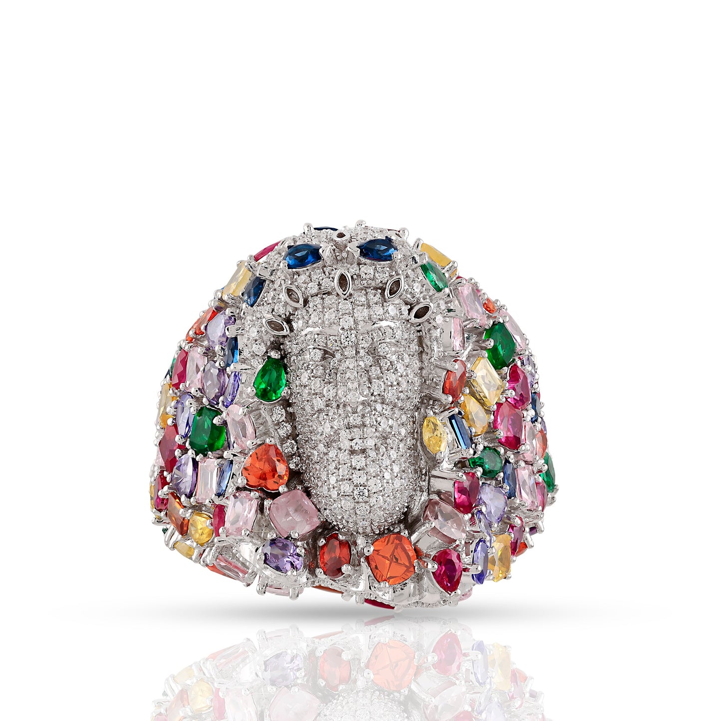 Silver Multi-Colour Jesus Face Diamond Dome Ring By Truth Jewel